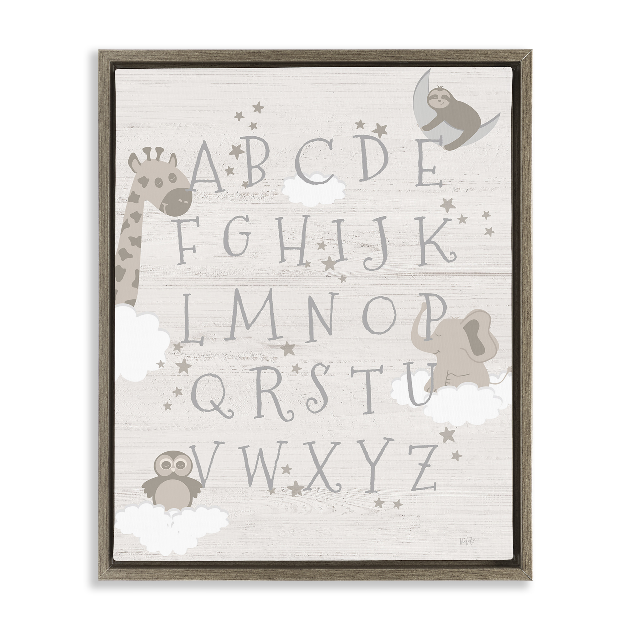 Stupell Industries Neutral Beige Alphabet Animals & Insects Painting Brown Floater Framed Art Print Wall Art, 25 x 31