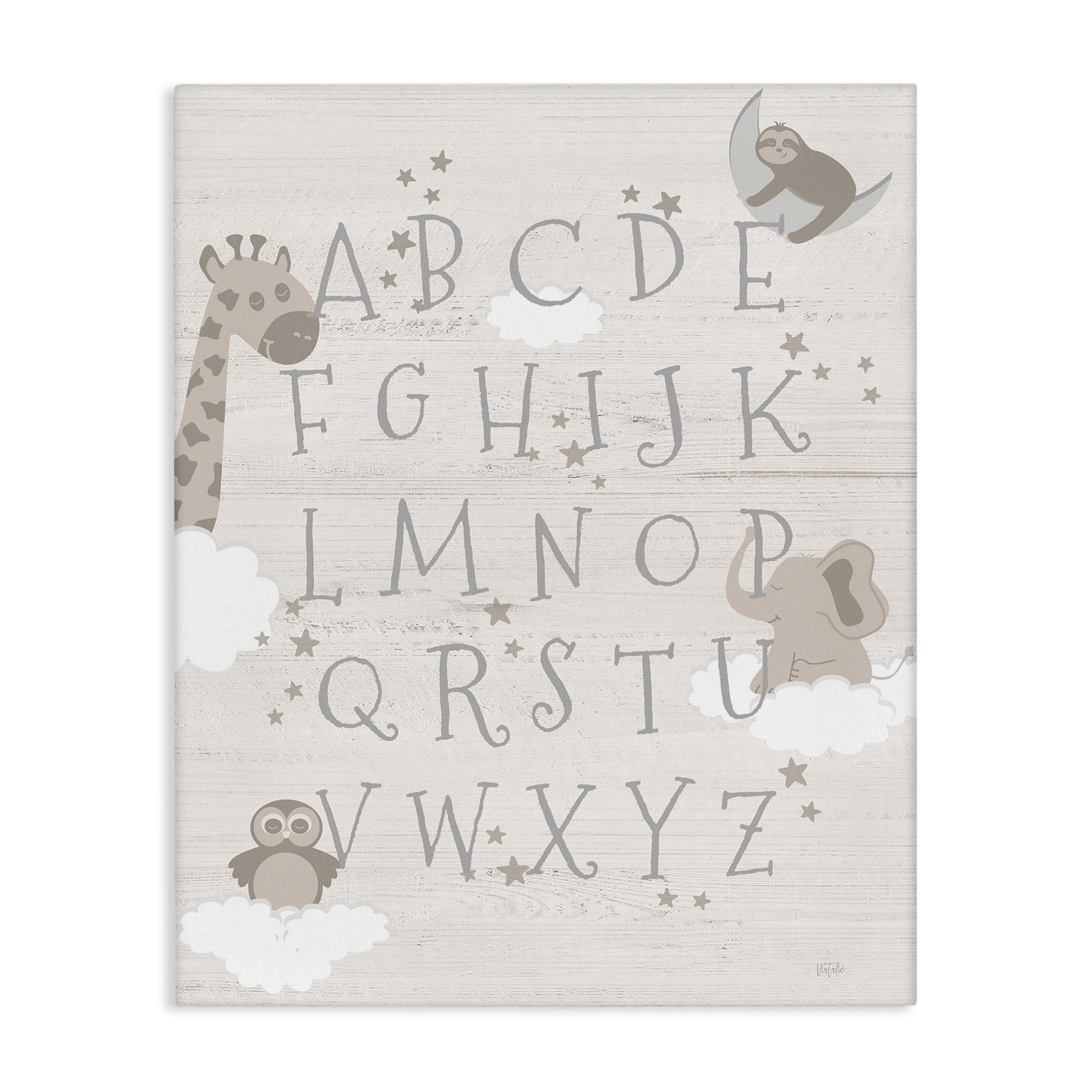 Stupell Industries Neutral Beige Alphabet Animals & Insects Painting Gallery Wrapped Canvas Art Print Wall Art, 24 x 30