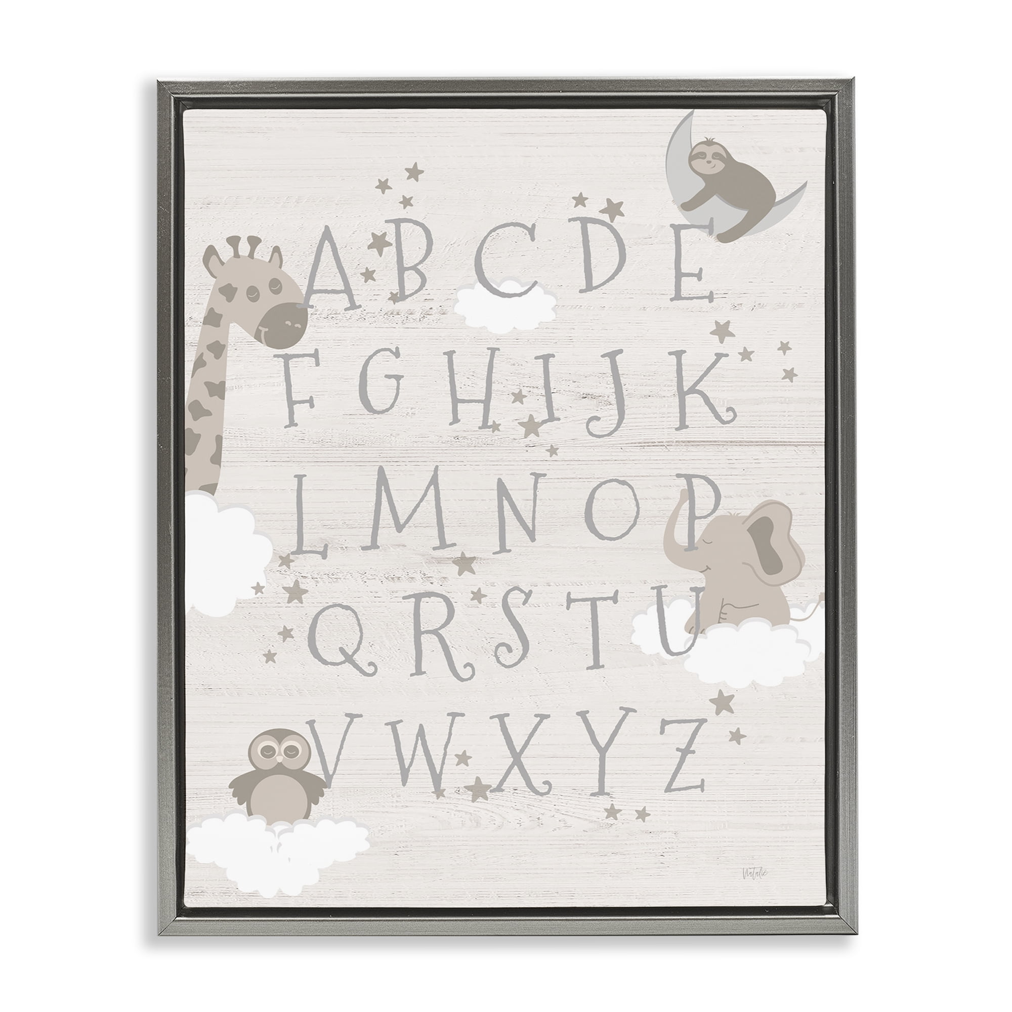 Stupell Industries Neutral Beige Alphabet Animals & Insects Painting Gray Floater Framed Art Print Wall Art, 17 x 21