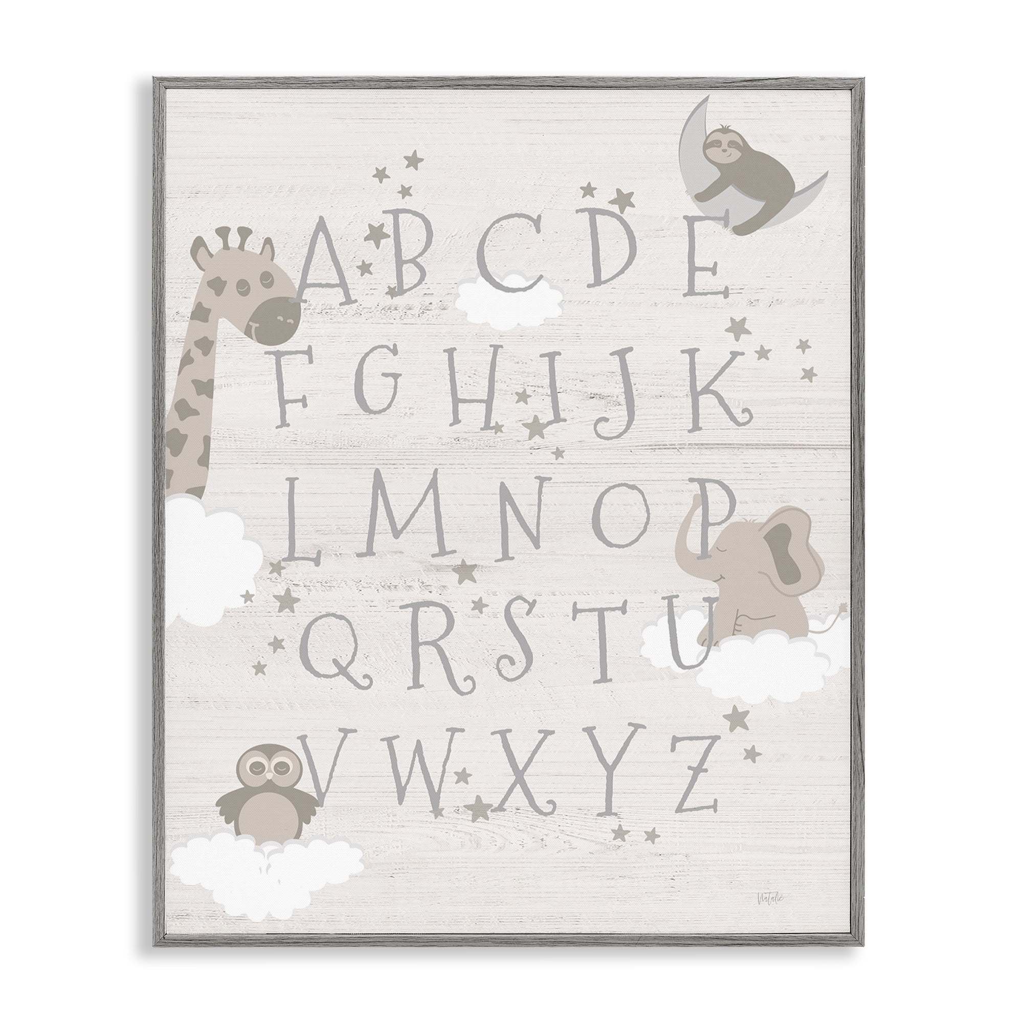 Stupell Industries Neutral Beige Alphabet Animals & Insects Painting Gray Framed Art Print Wall Art, 16 x 20
