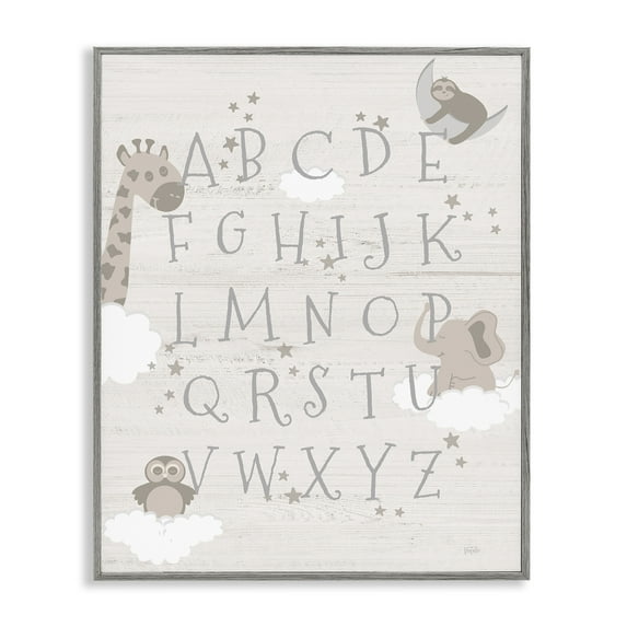 Stupell Industries Neutral Beige Alphabet Animals & Insects Painting Gray Framed Art Print Wall Art, 16 x 20