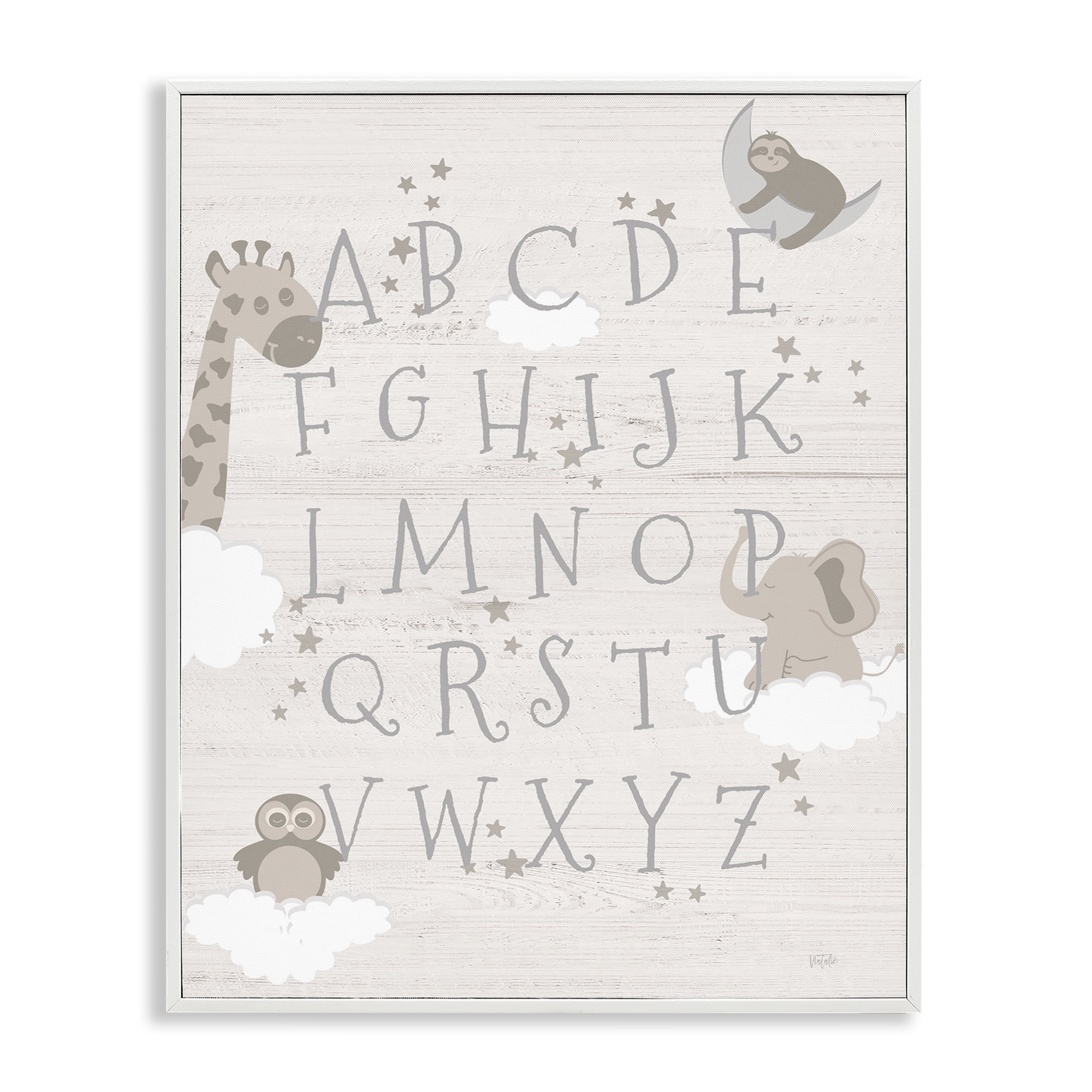 Stupell Industries Neutral Beige Alphabet Animals & Insects Painting White Framed Art Print Wall Art, 11 x 14
