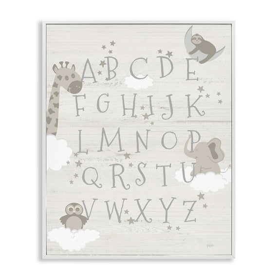Stupell Industries Neutral Beige Alphabet Animals & Insects Painting White Framed Art Print Wall Art, 11 x 14