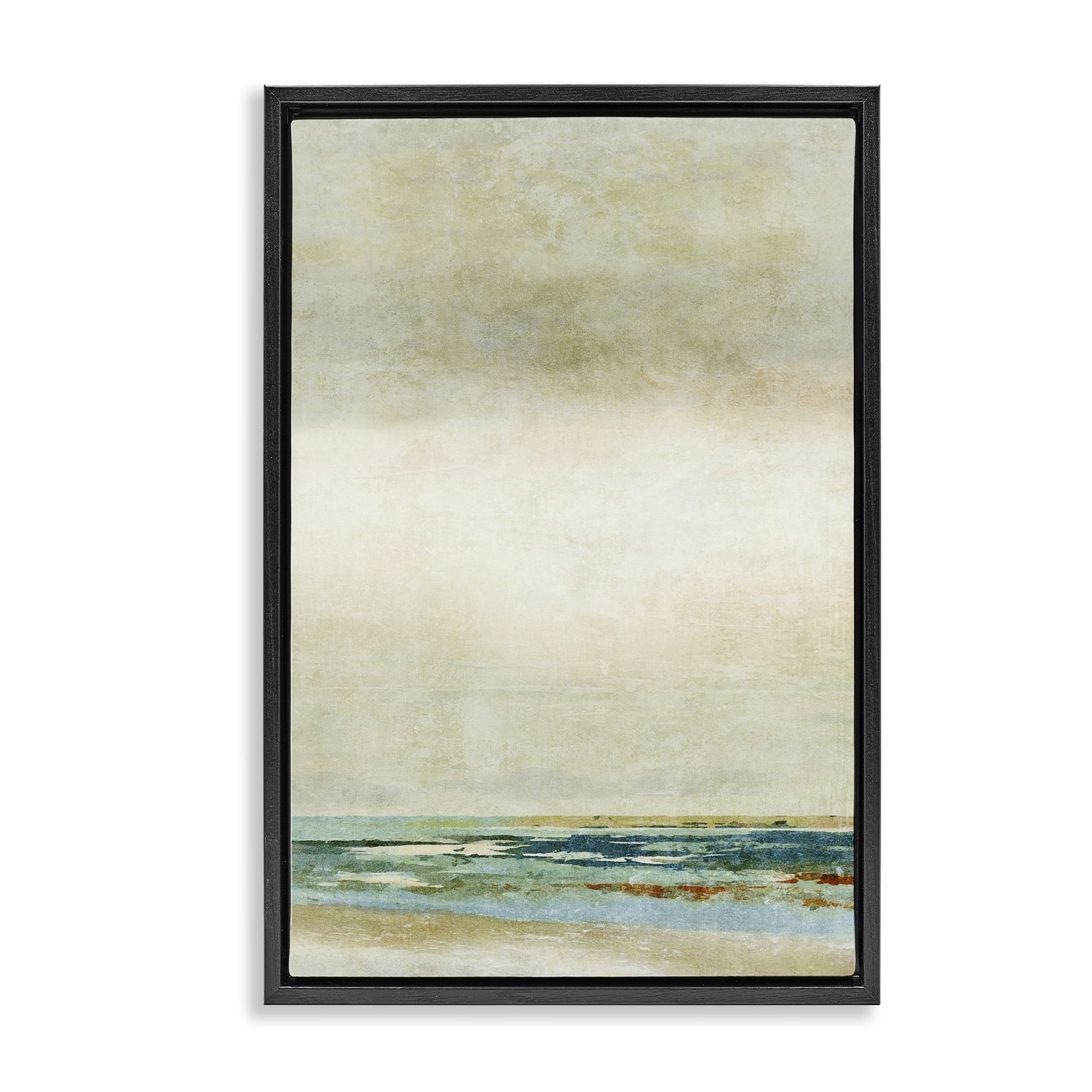 Stupell Industries Neutral Beige Beach Abstraction Abstract Painting Black Floater Framed Canvas Art Print Wall Art, 21 x 31