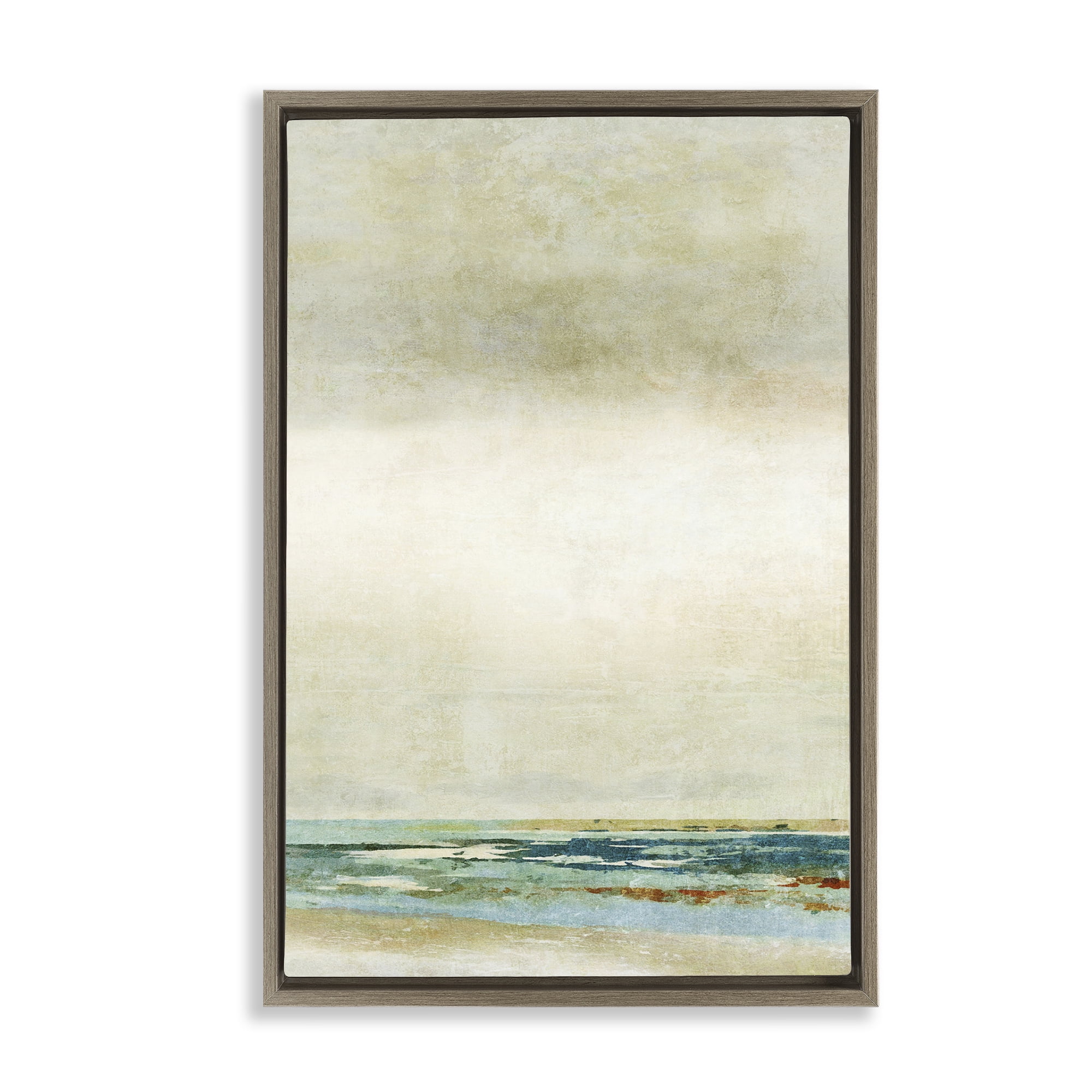 Stupell Industries Neutral Beige Beach Abstraction Abstract Painting Brown Floater Framed Canvas Art Print Wall Art, 17 x 25