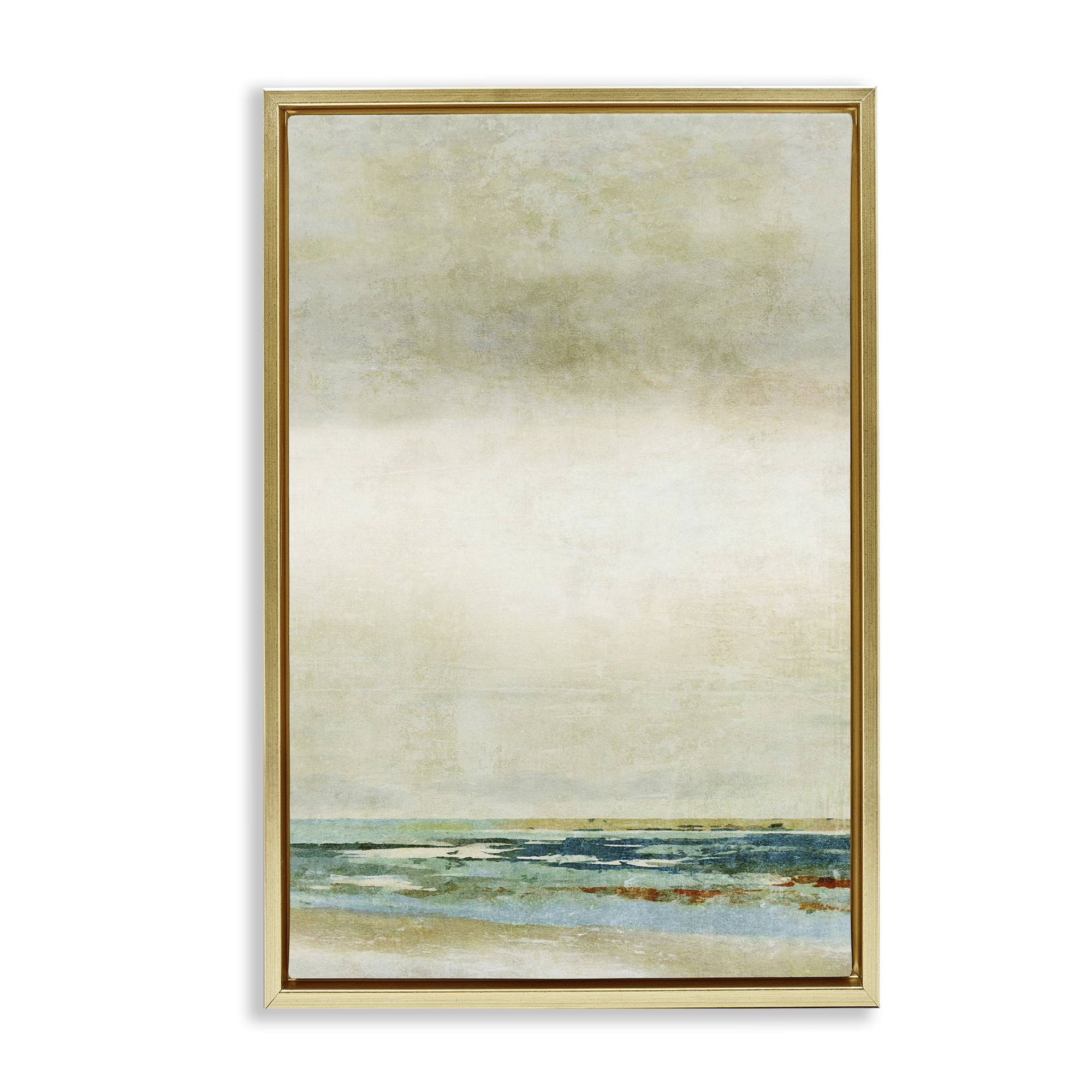 Stupell Industries Neutral Beige Beach Abstraction Abstract Painting Gold Floater Framed Canvas Art Print Wall Art, 17 x 25