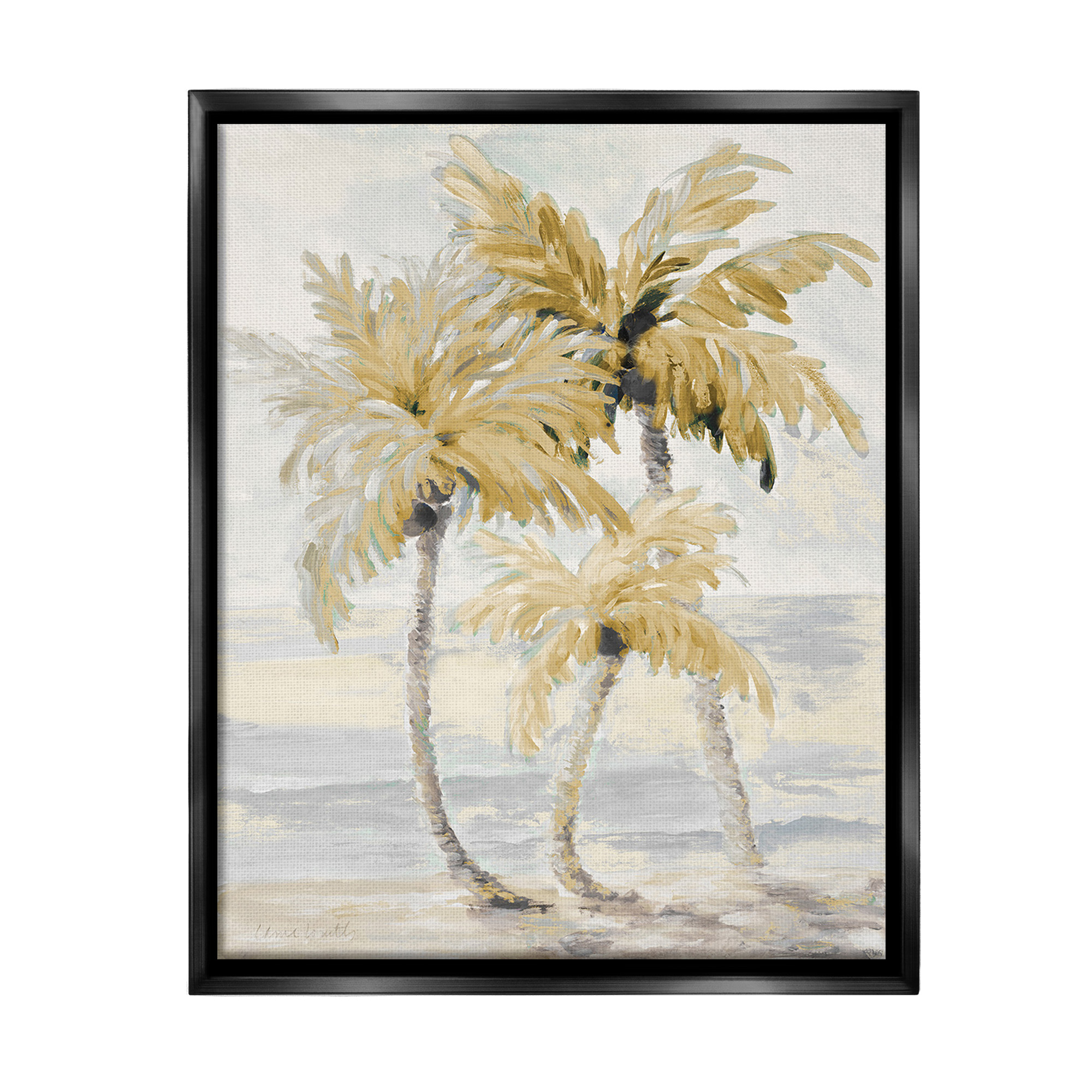 Stupell Industries Neutral Beige Palm Trees Landscape Painting Black Floater Framed Canvas Art Print Wall Art, 17 x 21