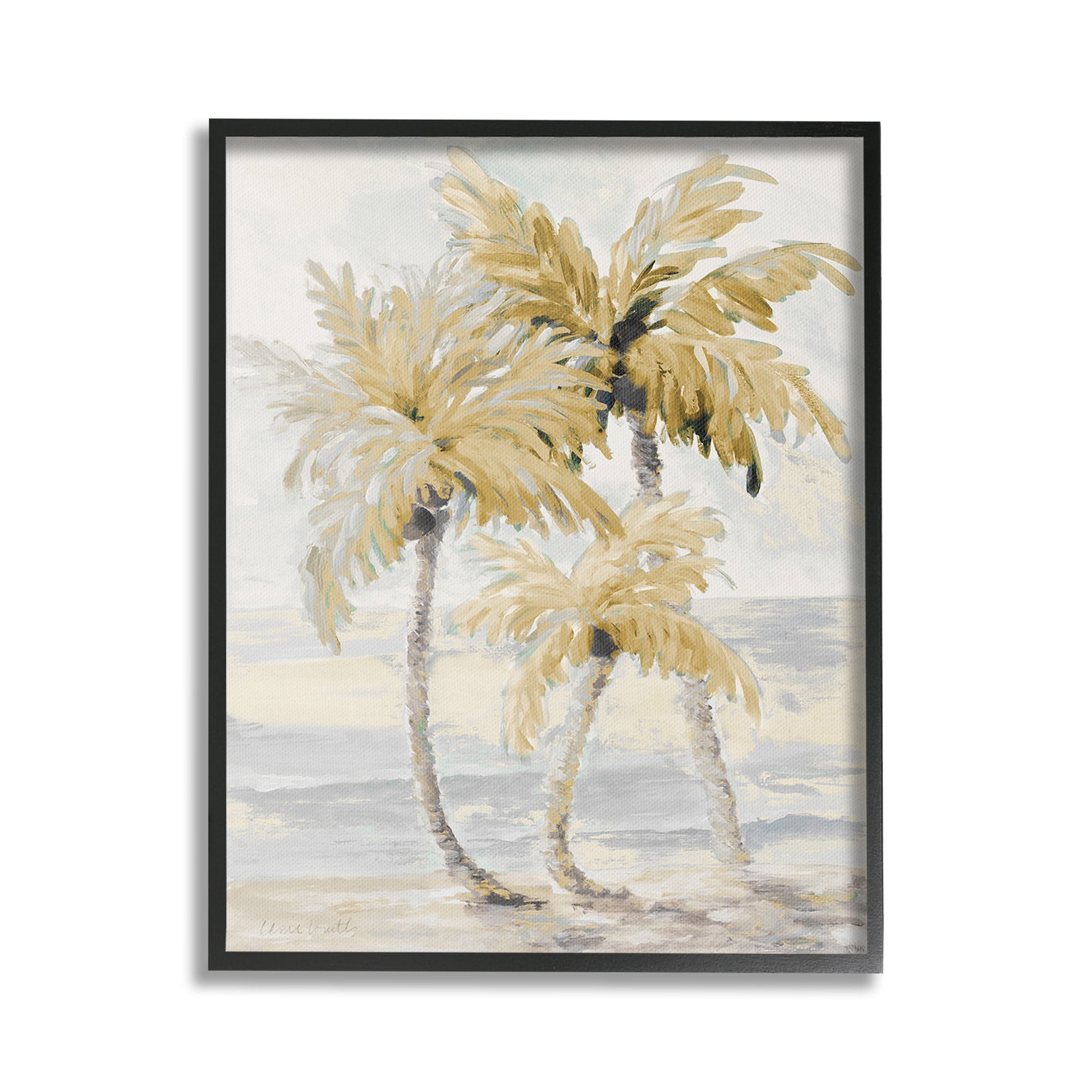 Stupell Industries Neutral Beige Palm Trees Landscape Painting Black Framed Art Print Wall Art, 16 x 20