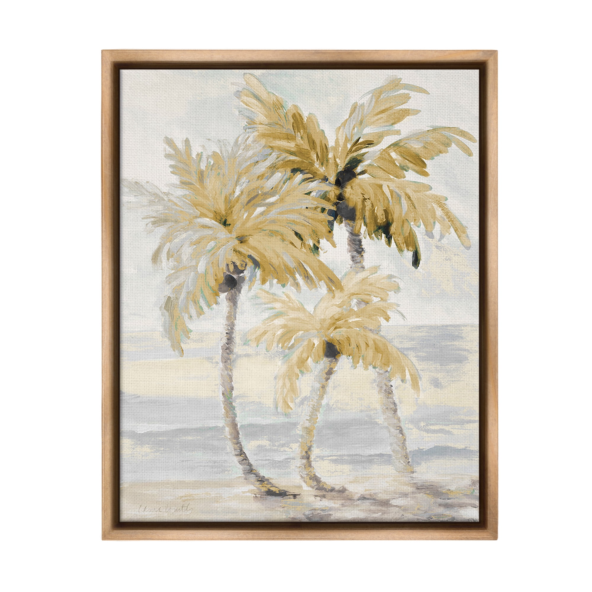 Stupell Industries Neutral Beige Palm Trees Landscape Painting Brown Floater Framed Canvas Art Print Wall Art, 25 x 31