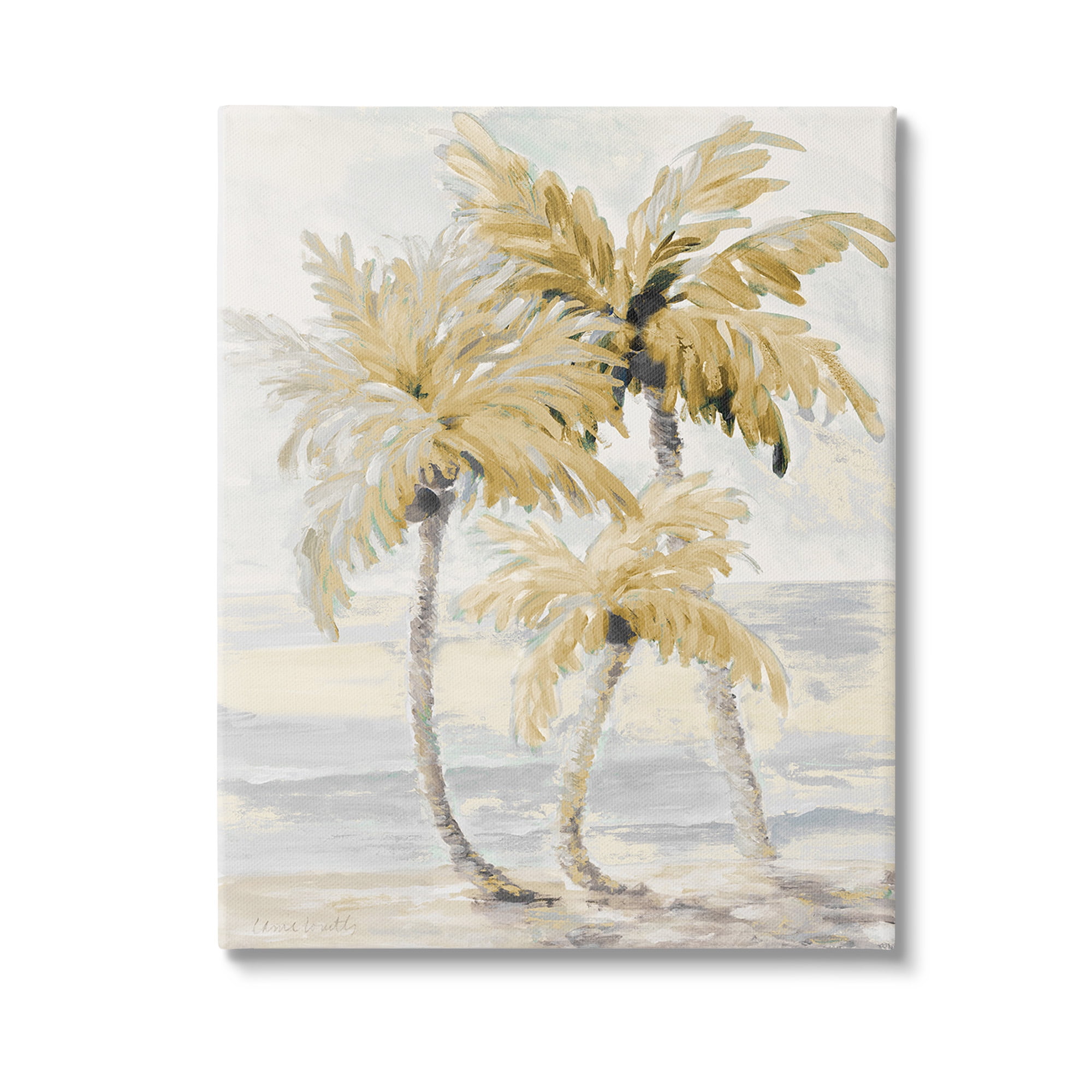Stupell Industries Neutral Beige Palm Trees Landscape Painting Gallery Wrapped Canvas Art Print Wall Art, 16 x 20