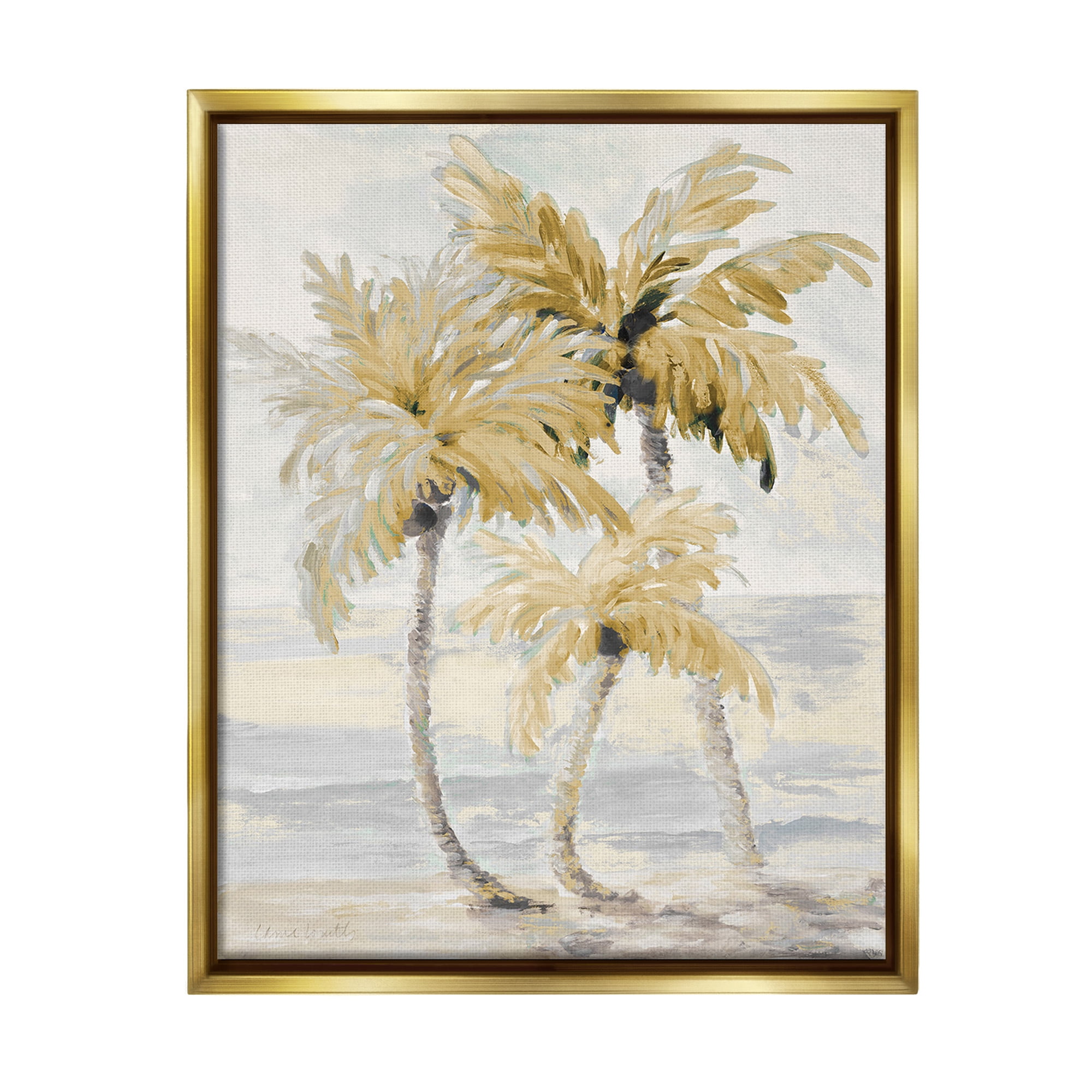 Stupell Industries Neutral Beige Palm Trees Landscape Painting Gold Floater Framed Canvas Art Print Wall Art, 17 x 21