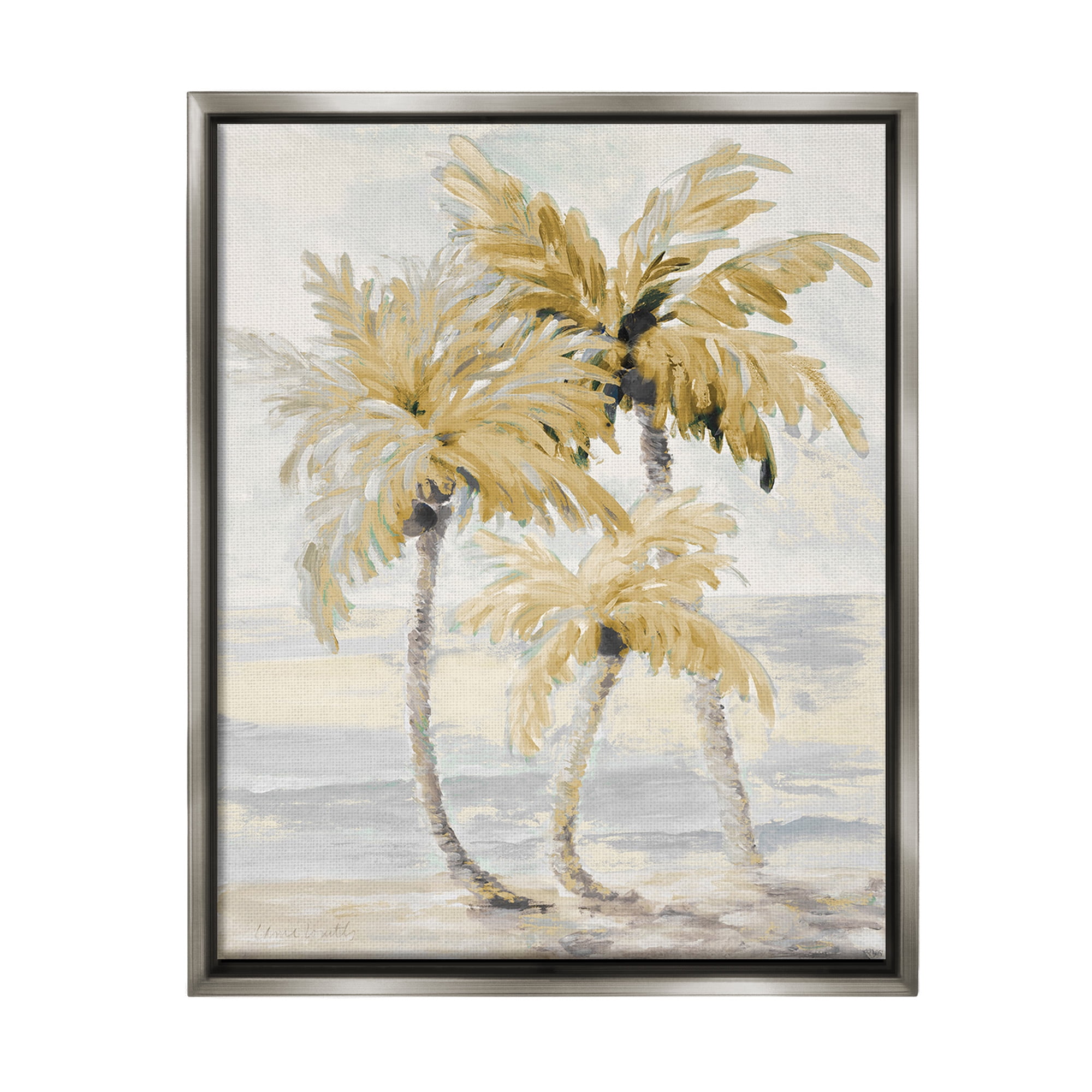 Stupell Industries Neutral Beige Palm Trees Landscape Painting Gray Floater Framed Canvas Art Print Wall Art, 17 x 21