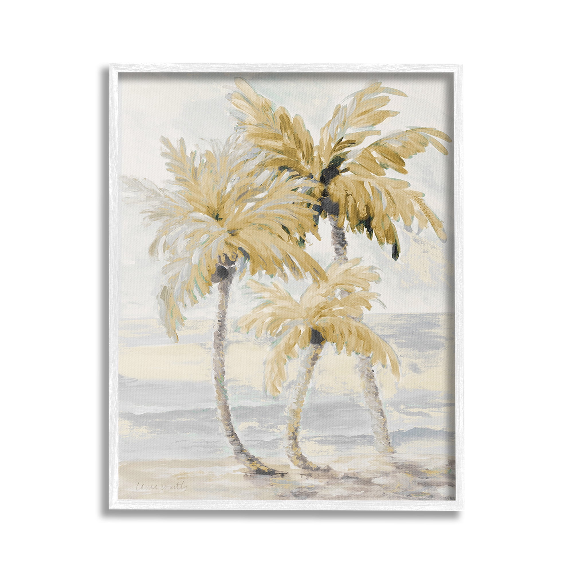 Stupell Industries Neutral Beige Palm Trees Landscape Painting White Framed Art Print Wall Art, 24 x 30