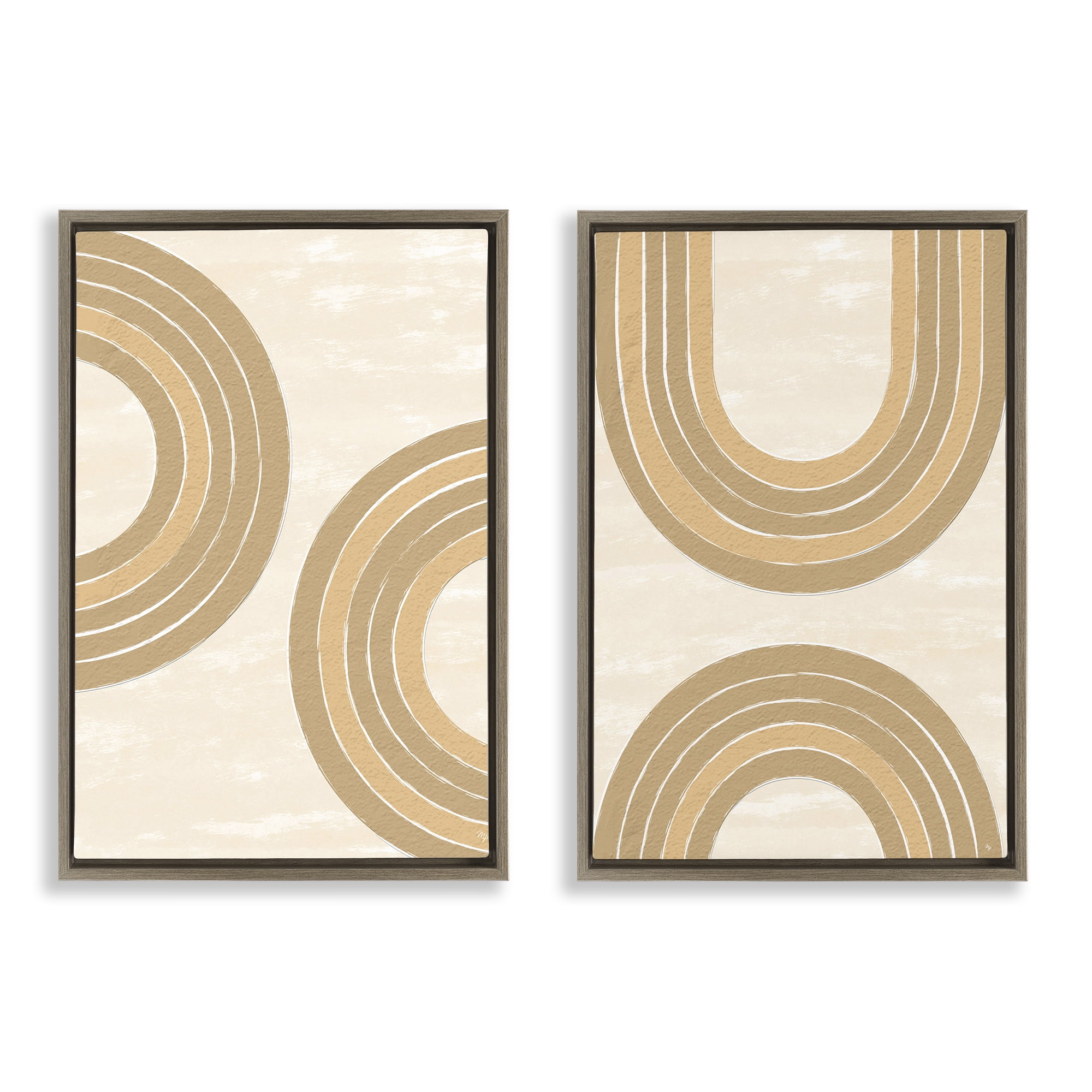 Stupell Industries Neutral Beige Rainbows Abstract Painting Brown Floater Framed Canvas Art Print Wall Art, 21 x 31, Set of 2