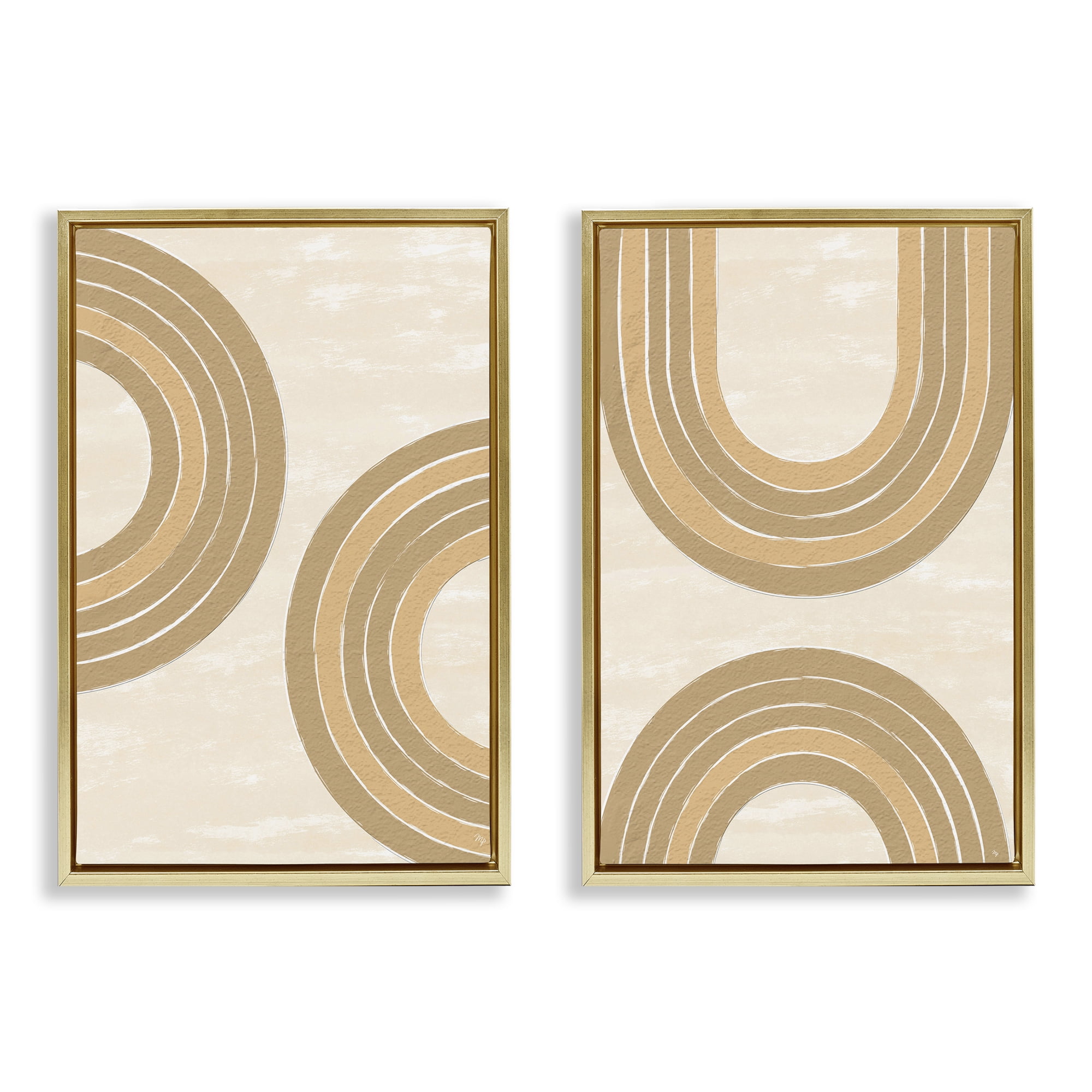 Stupell Industries Neutral Beige Rainbows Abstract Painting Gold Floater Framed Canvas Art Print Wall Art, 17 x 25, Set of 2