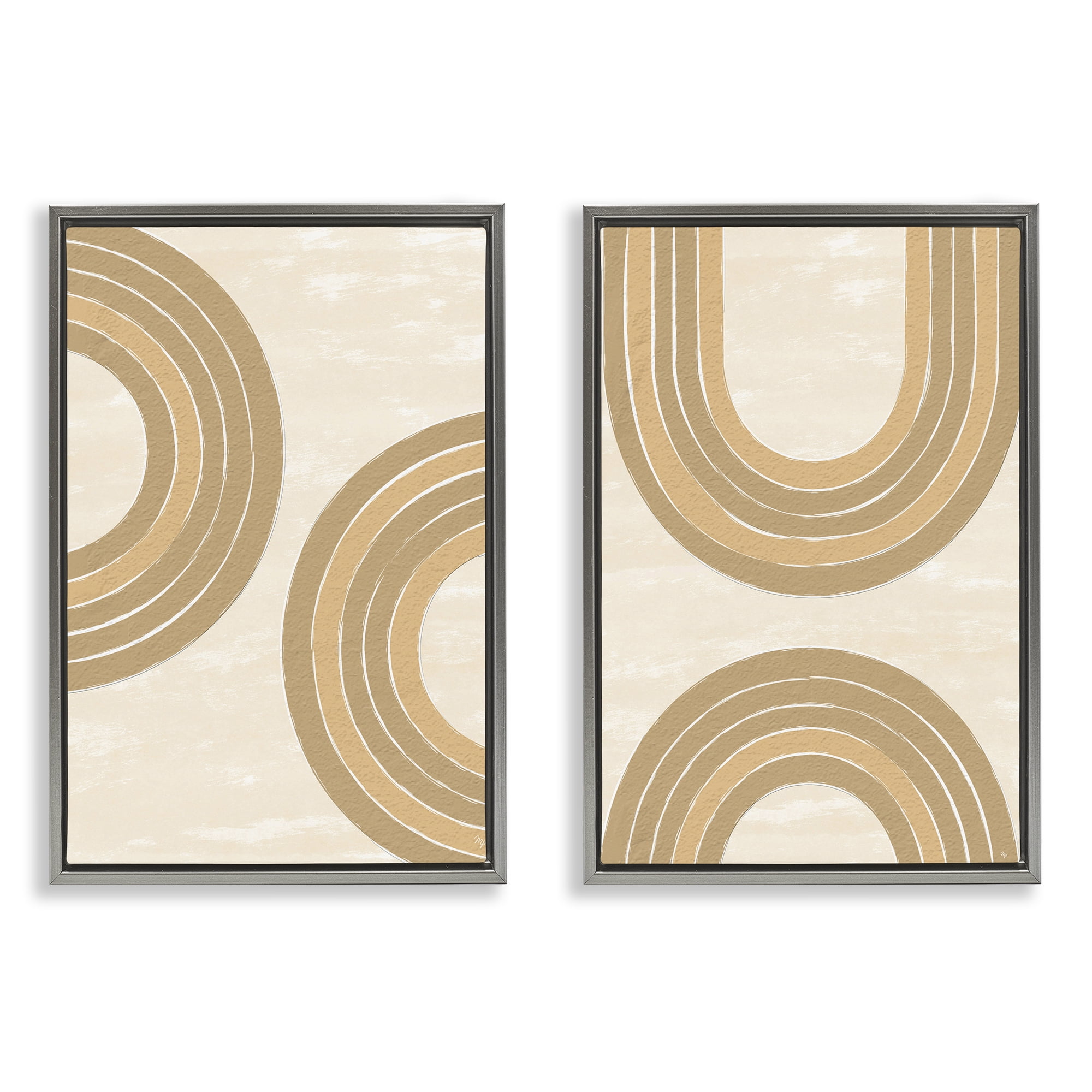 Stupell Industries Neutral Beige Rainbows Abstract Painting Gray Floater Framed Canvas Art Print Wall Art, 17 x 25, Set of 2
