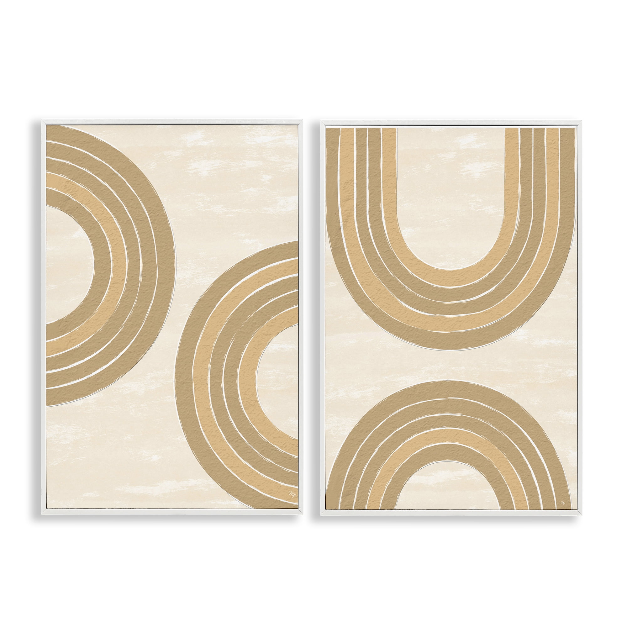 Stupell Industries Neutral Beige Rainbows Abstract Painting White Framed Art Print Wall Art, 20 x 30, Set of 2