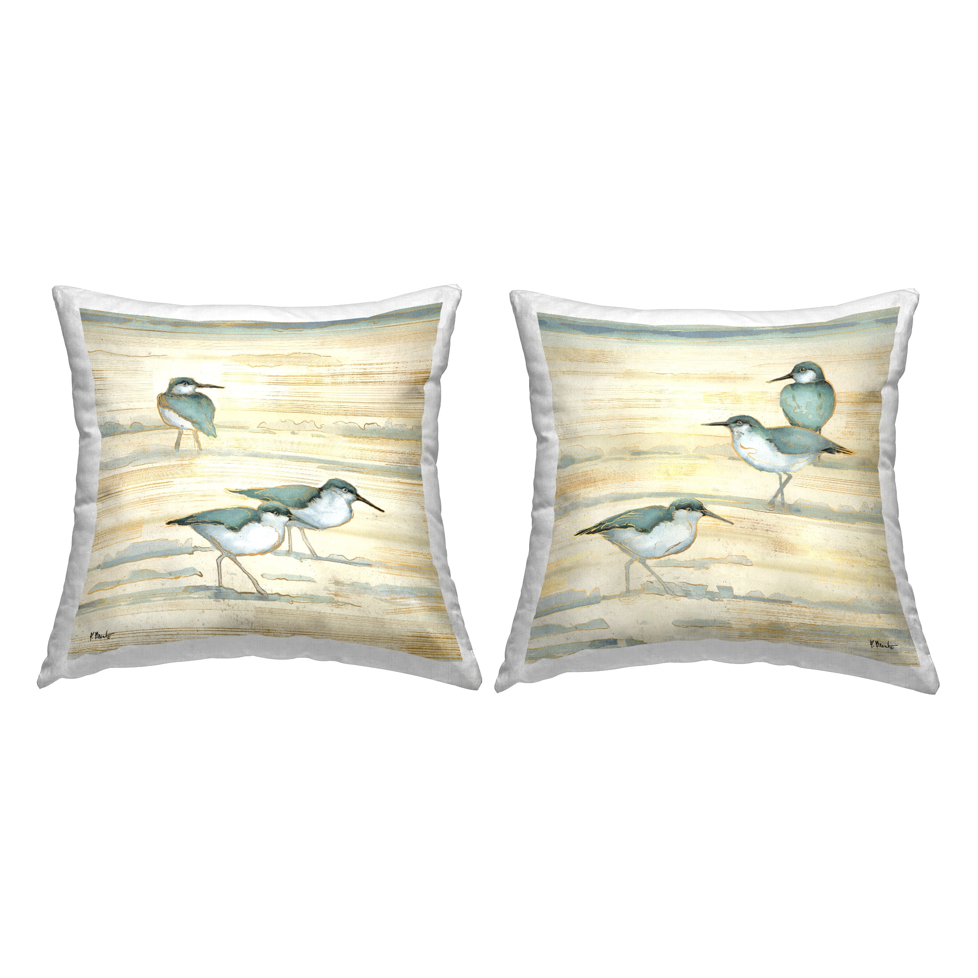 Stupell Industries Neutral Beige Sandpipers Sandy Shoreline Beach Design by Paul Brent Throw Pillow (set of 2)