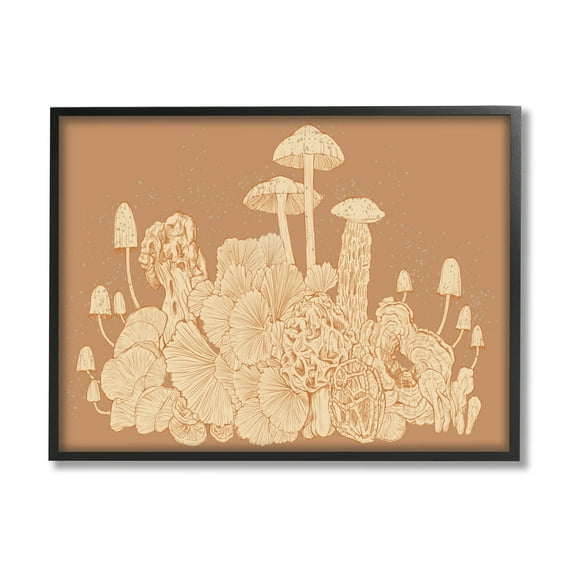 Stupell Industries Neutral Beige Woodland Mushrooms Botanical & Floral Painting Black Framed Art Print Wall Art