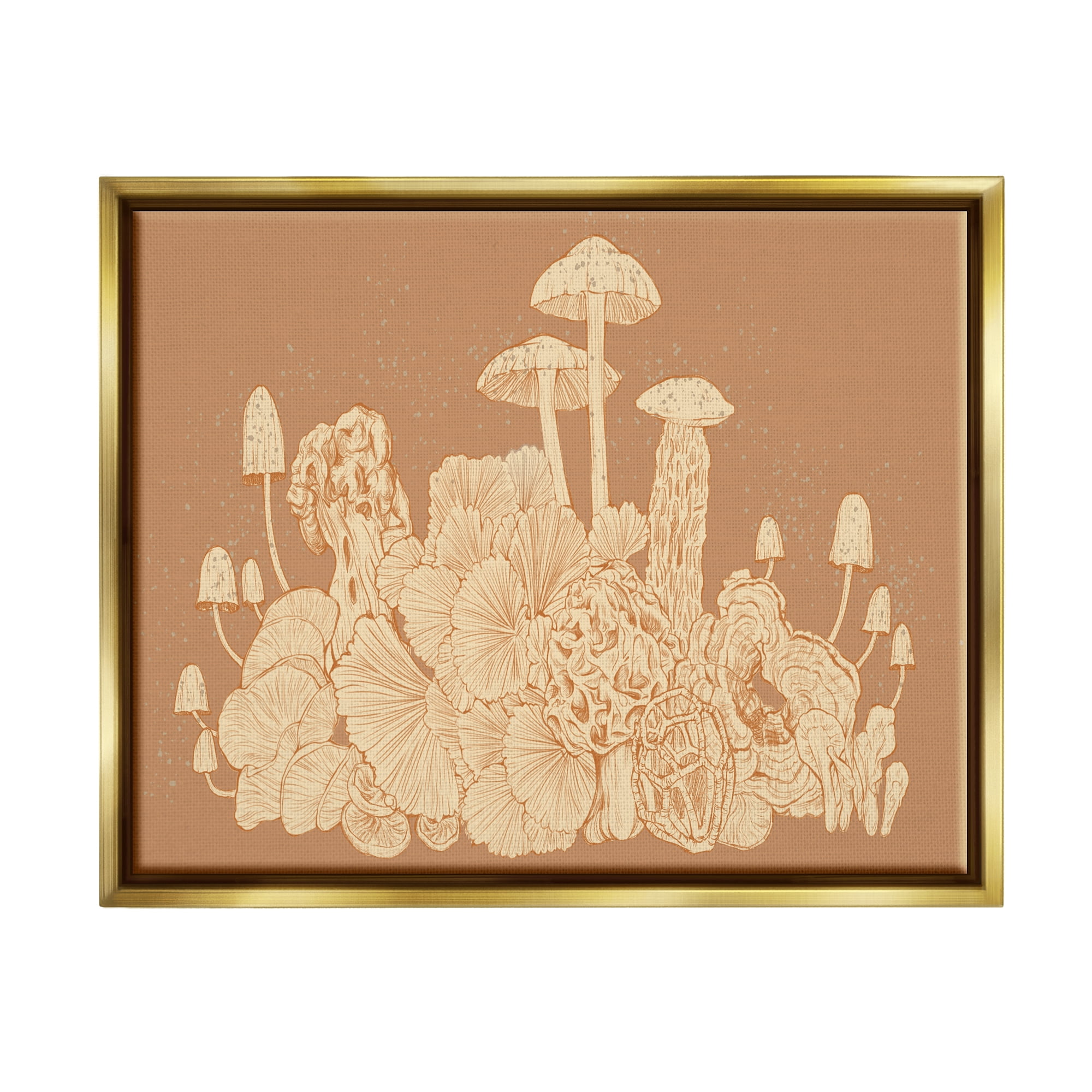 Stupell Industries Neutral Beige Woodland Mushrooms Botanical & Floral Painting Gold Floater Framed Art Print Wall Art