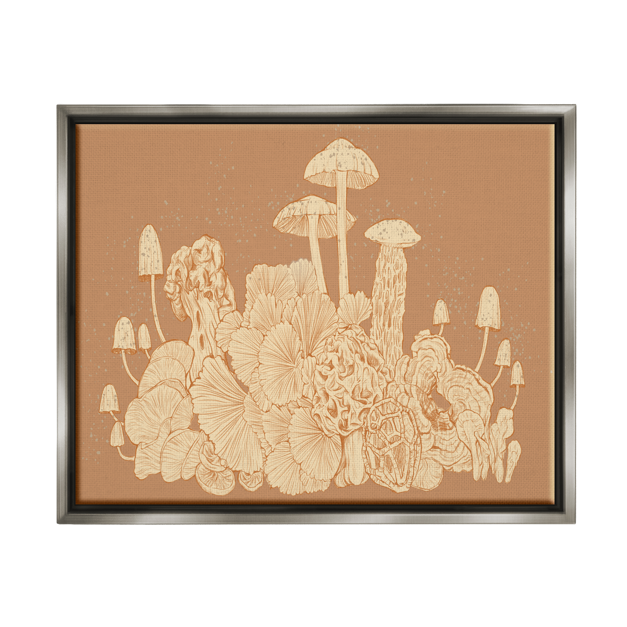 Stupell Industries Neutral Beige Woodland Mushrooms Botanical & Floral Painting Gray Floater Framed Art Print Wall Art