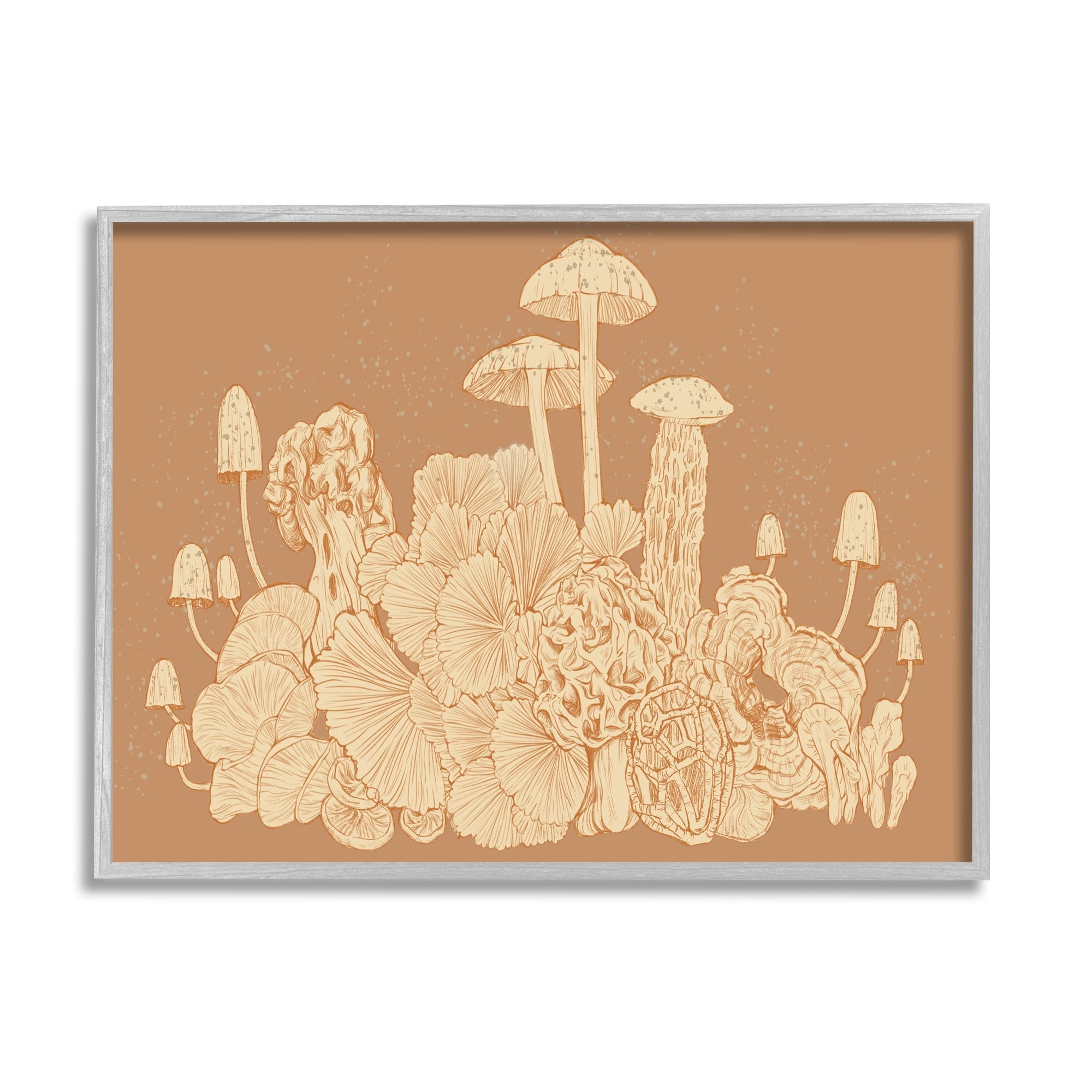 Stupell Industries Neutral Beige Woodland Mushrooms Botanical & Floral Painting Gray Framed Art Print Wall Art