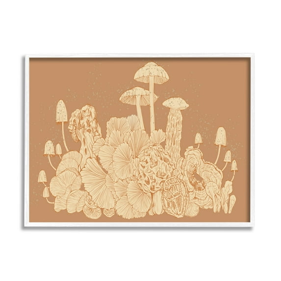 Stupell Industries Neutral Beige Woodland Mushrooms Botanical & Floral Painting White Framed Art Print Wall Art