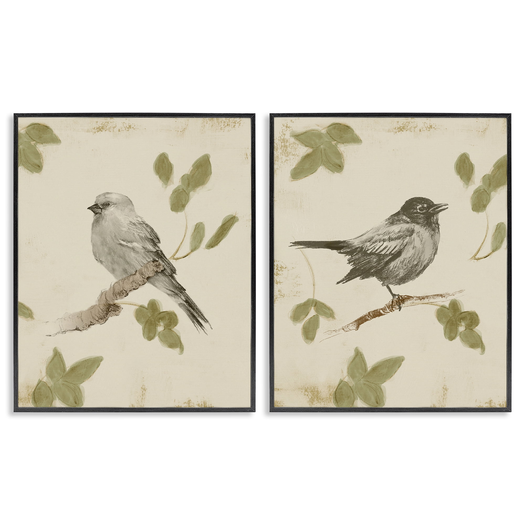 Stupell Industries Neutral Bird Scene 2 Piece Black Framed Giclee Art Set, design by Lanie Loreth