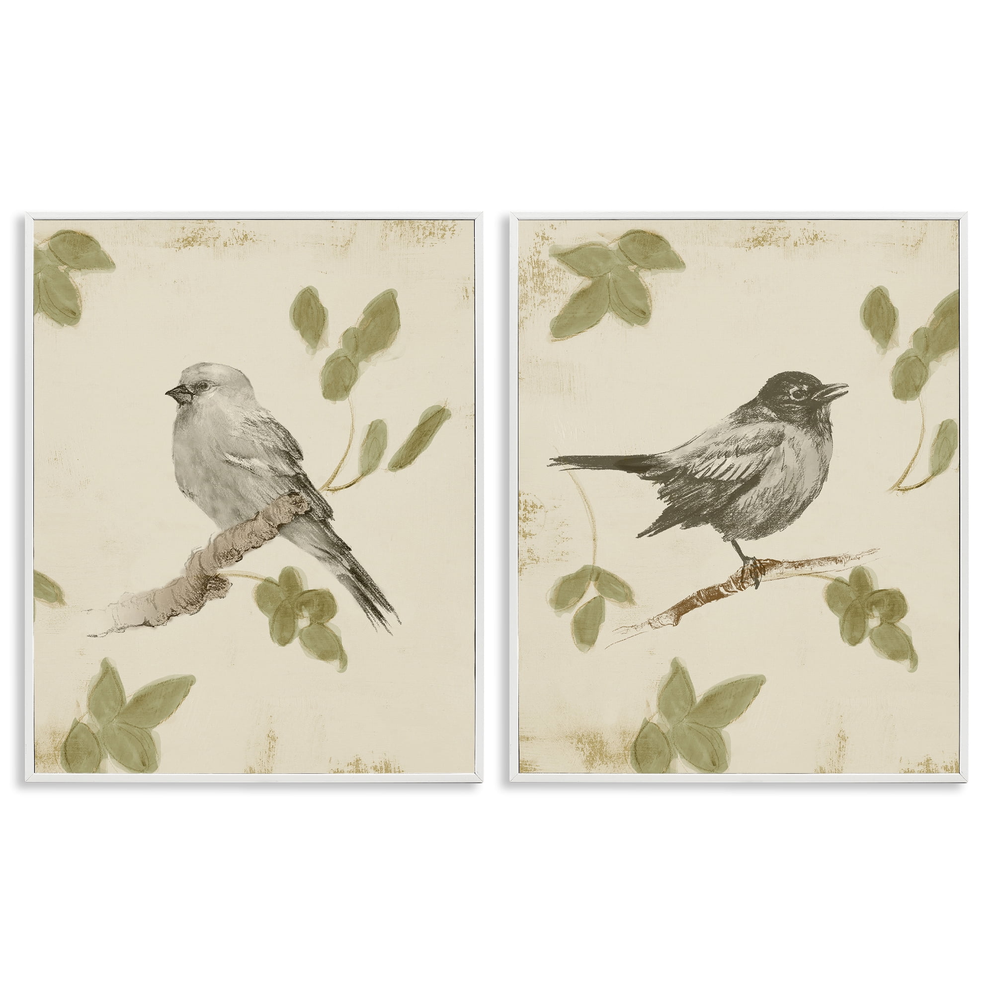 Stupell Industries Neutral Bird Scene 2 Piece White Framed Giclee Art Set, design by Lanie Loreth