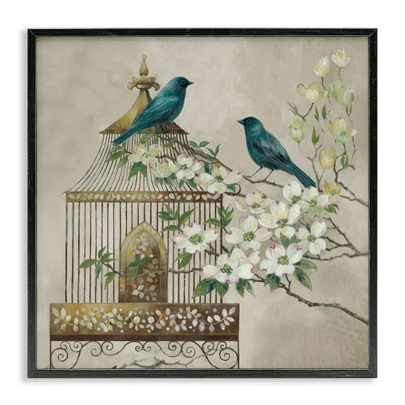 Stupell Industries Neutral Birdcage Menagerie Black Framed Giclee Art design by Elaine Vollherbst, 12 x 12