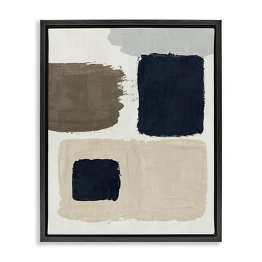 Stupell Industries Neutral Blocked Shapes Abstract Painting Black Floater Framed Canvas Art Print Wall Art, 17 x 21
