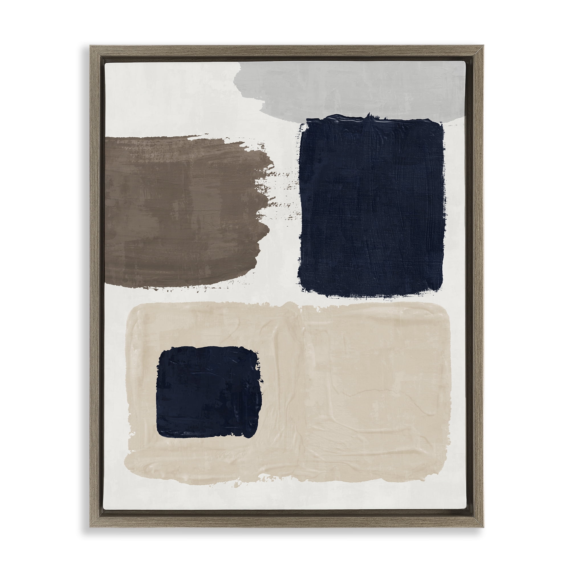 Stupell Industries Neutral Blocked Shapes Abstract Painting Brown Floater Framed Canvas Art Print Wall Art, 25 x 31