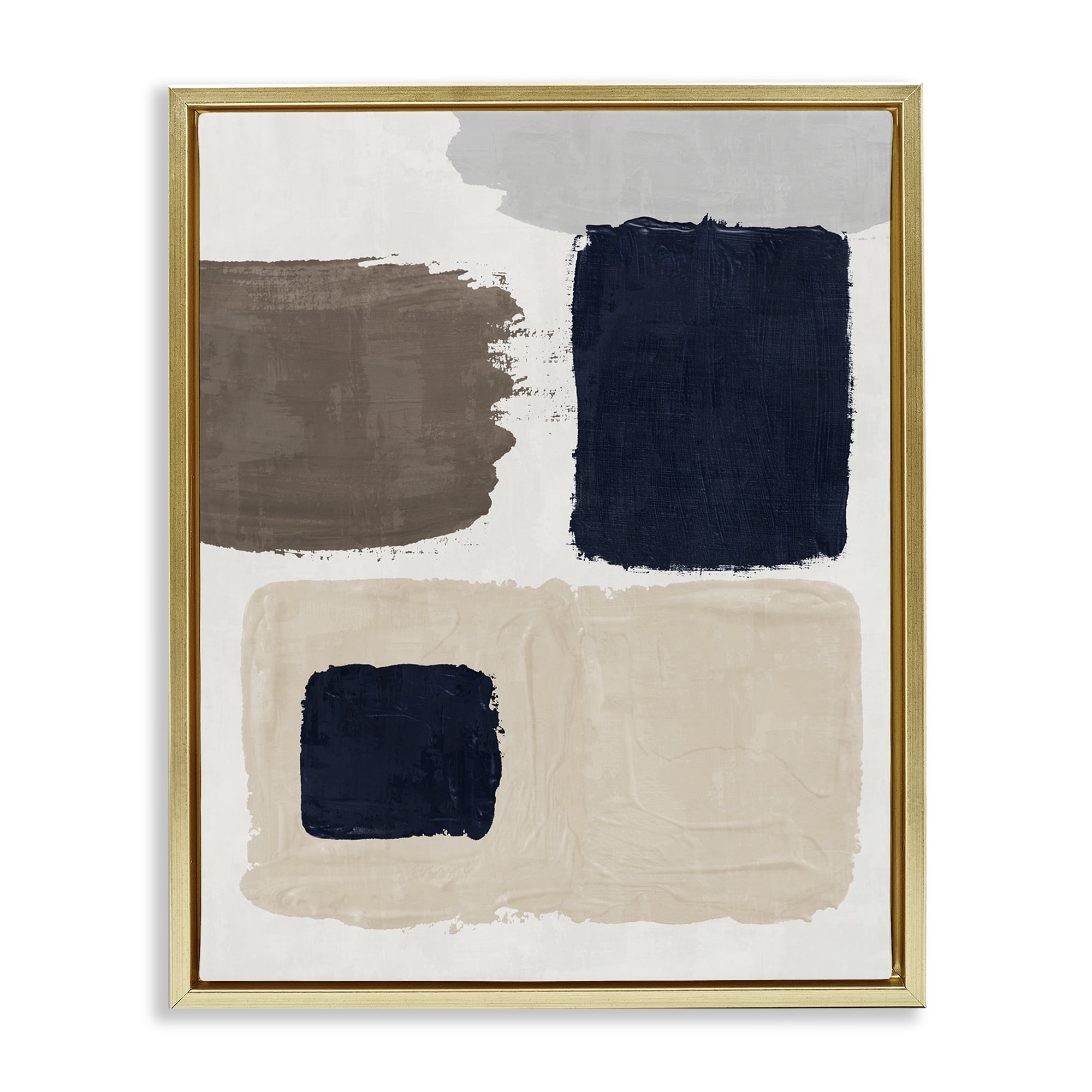 Stupell Industries Neutral Blocked Shapes Abstract Painting Gold Floater Framed Canvas Art Print Wall Art, 17 x 21