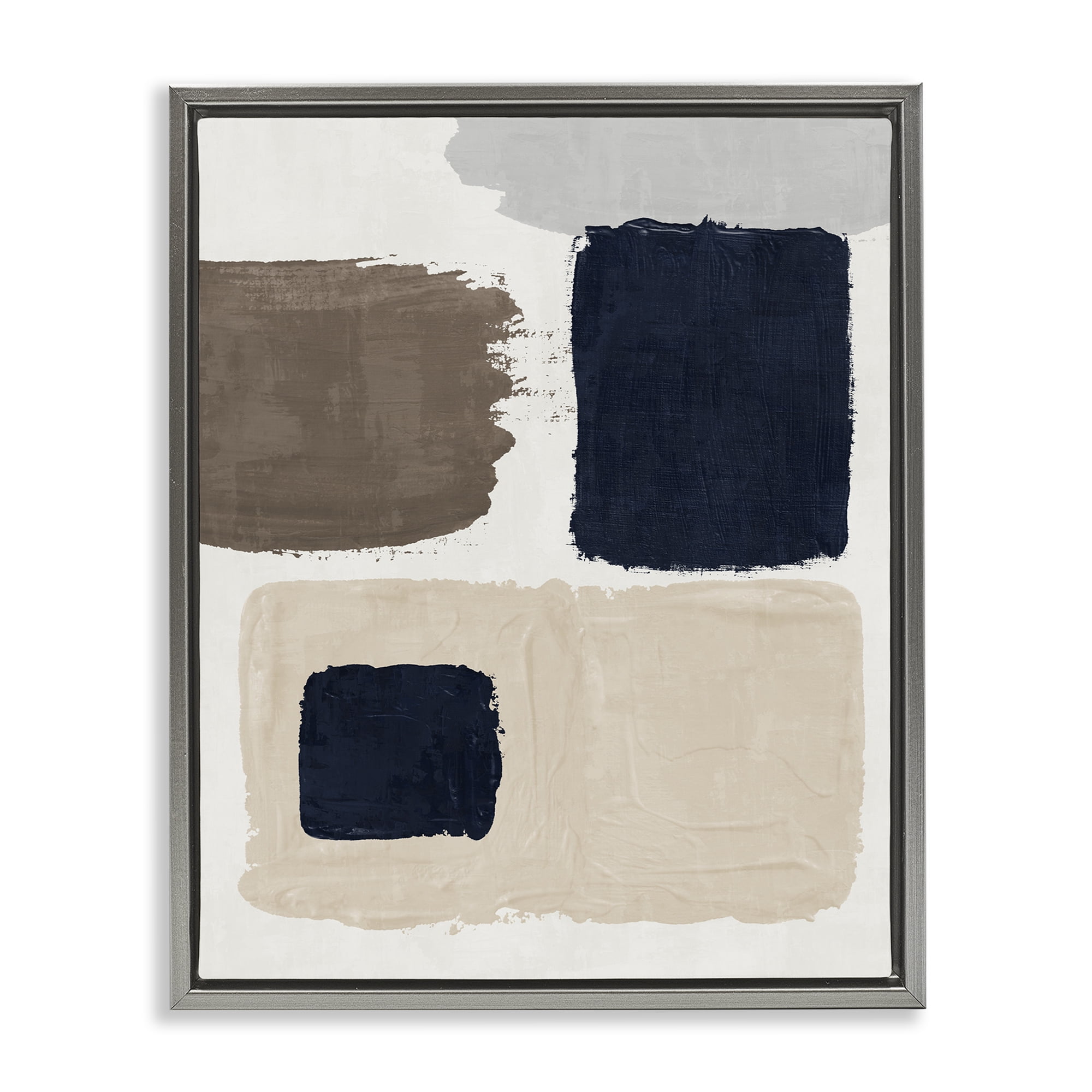 Stupell Industries Neutral Blocked Shapes Abstract Painting Gray Floater Framed Canvas Art Print Wall Art, 25 x 31