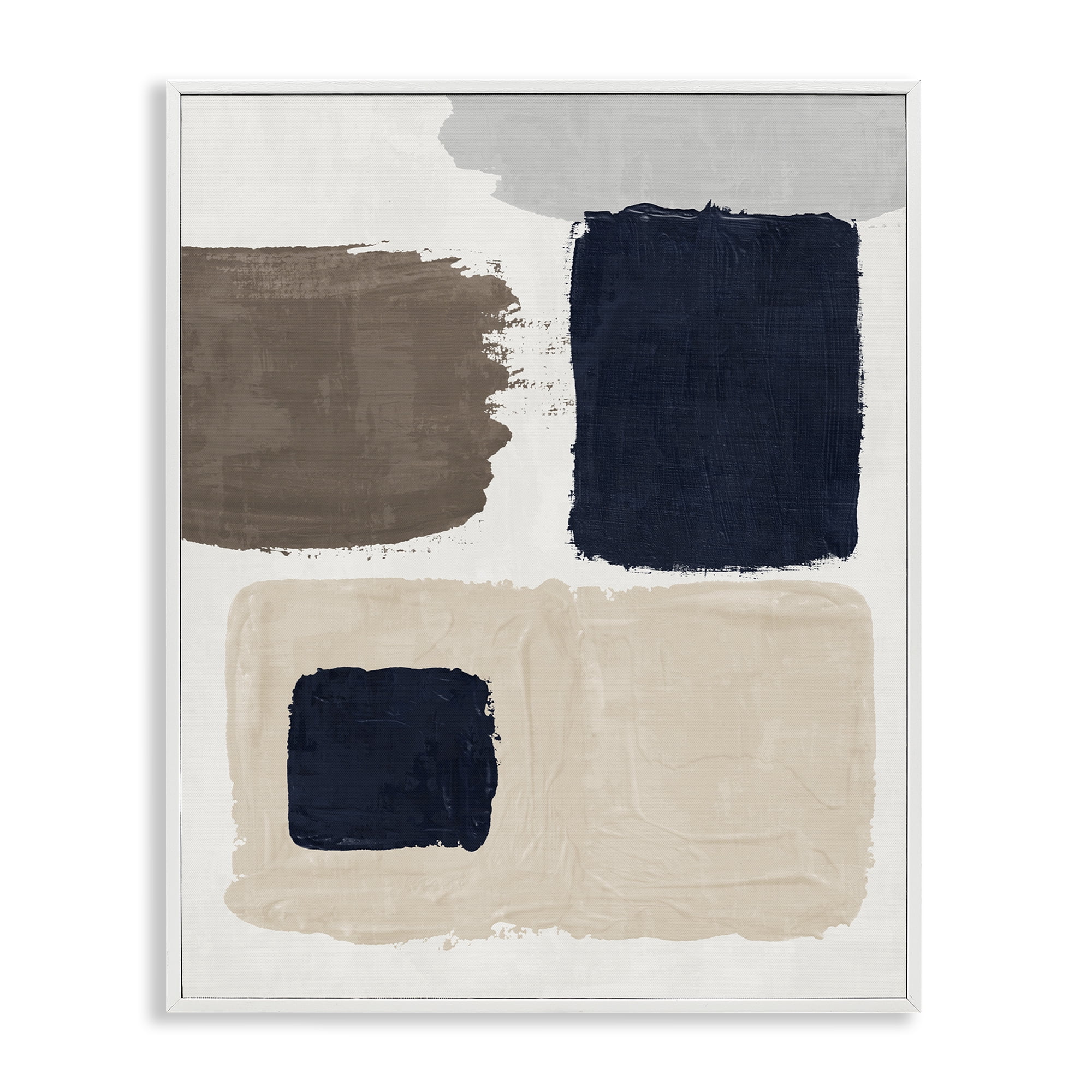 Stupell Industries Neutral Blocked Shapes Abstract Painting White Framed Art Print Wall Art, 24 x 30