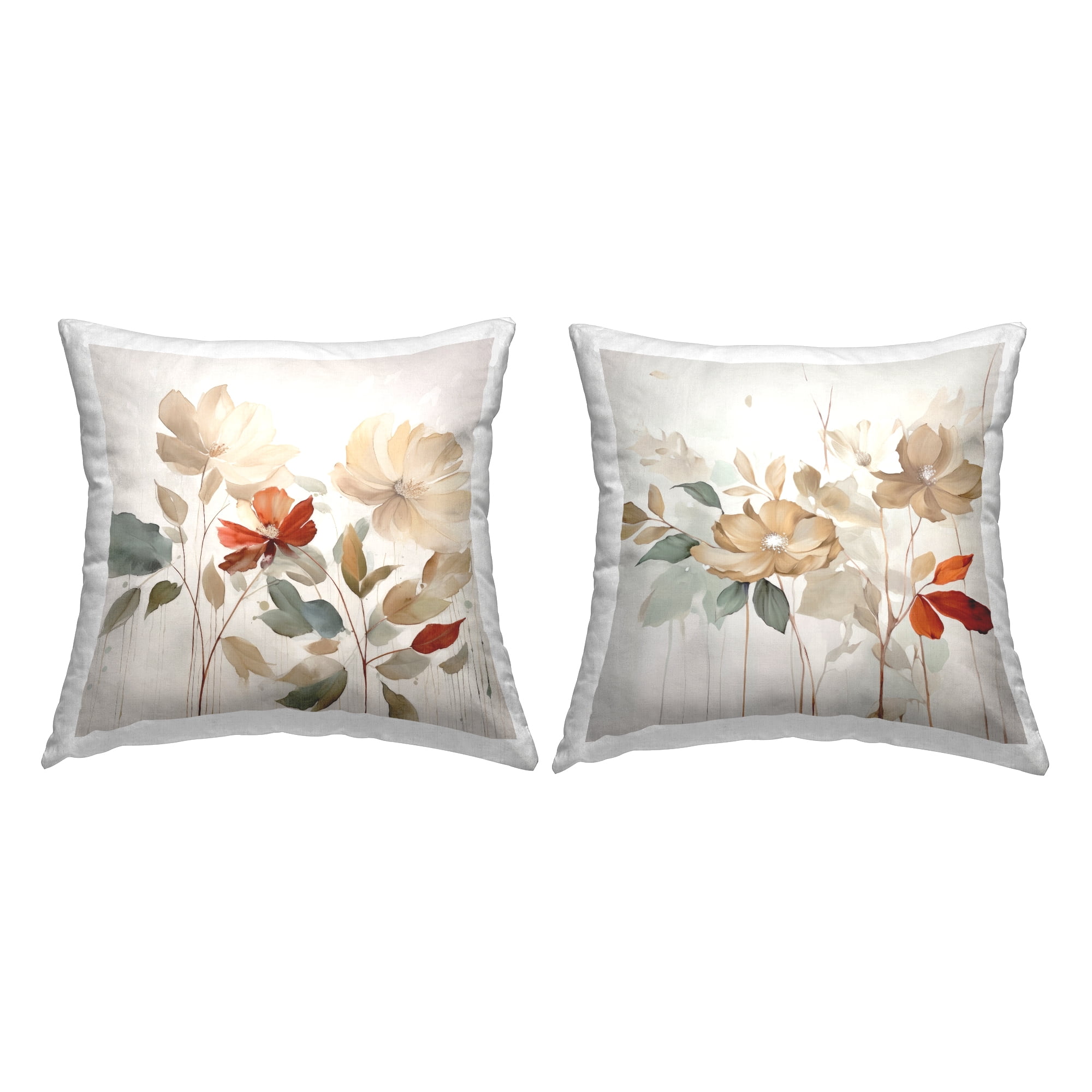 Stupell Industries Neutral Blooming Flowers 2 Piece Decorative Printed Throw Pillow Set, 18 x 18