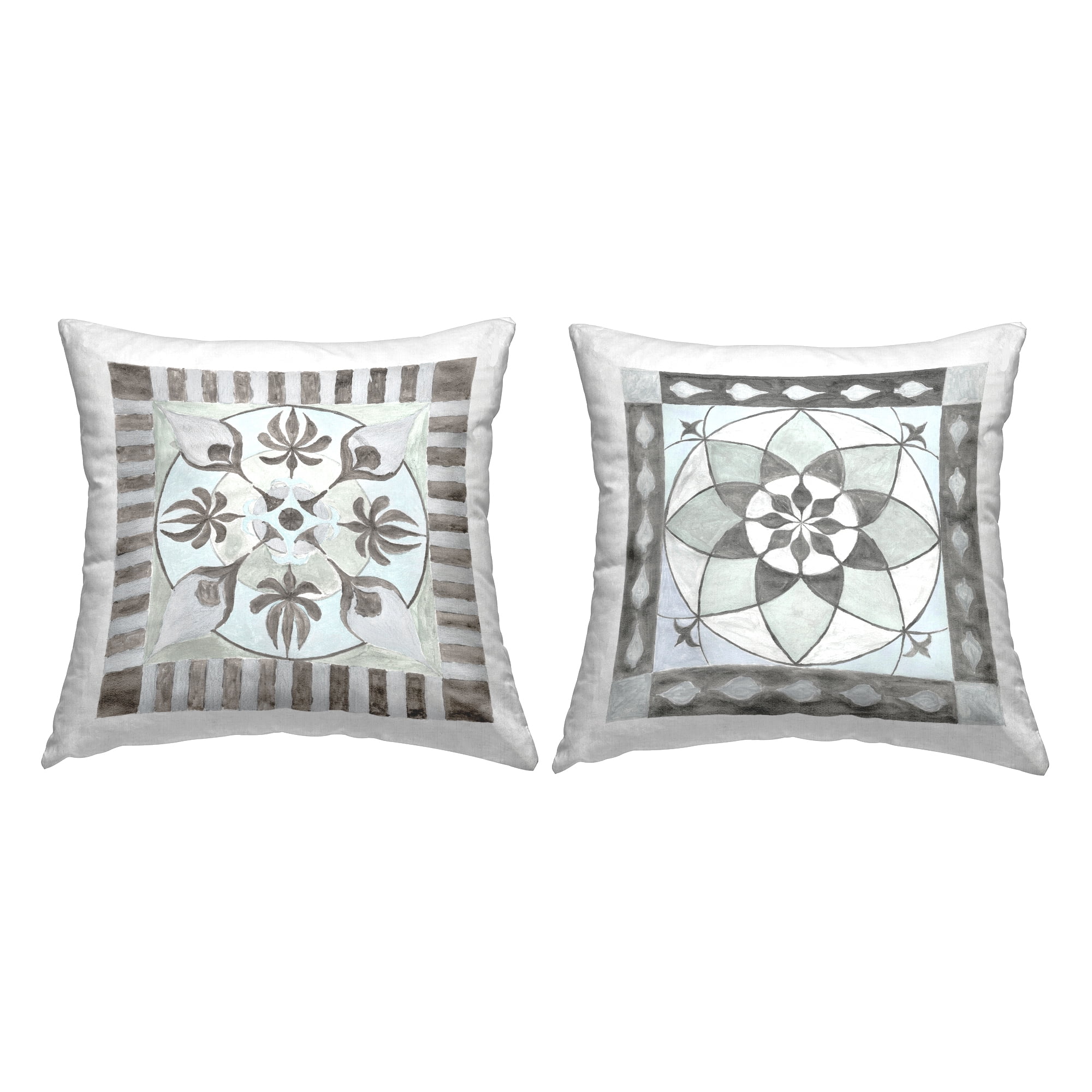 Stupell Industries Neutral Blue Centralized Pattern Square Decorative Printed Throw Pillow, 18 x 18, Set of 2