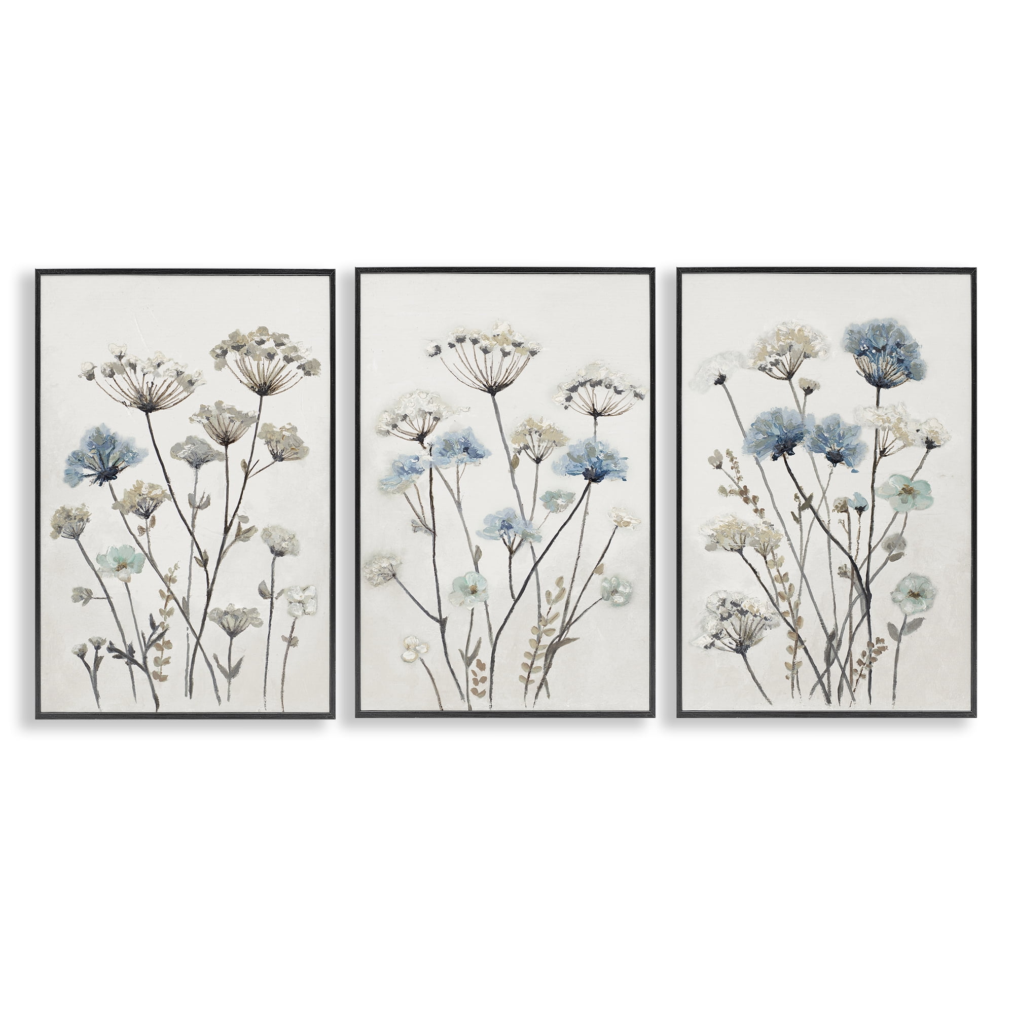 Stupell Industries Neutral & Blue Garden 3 Piece Black Framed Giclee Art Set, design by Patricia Pinto
