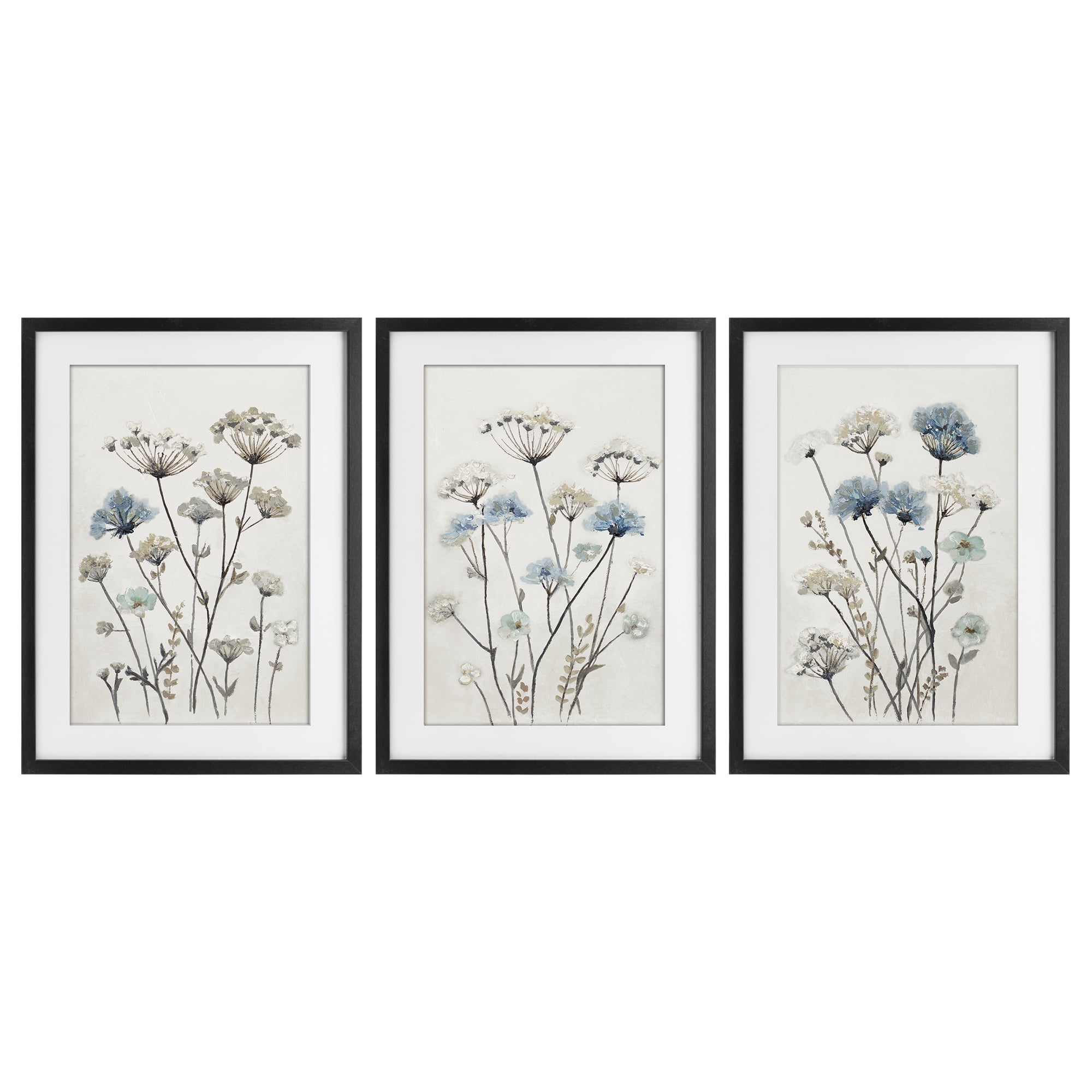 Stupell Industries Neutral & Blue Garden 3 Piece Black Framed Print Under Glass Set, design by Patricia Pinto