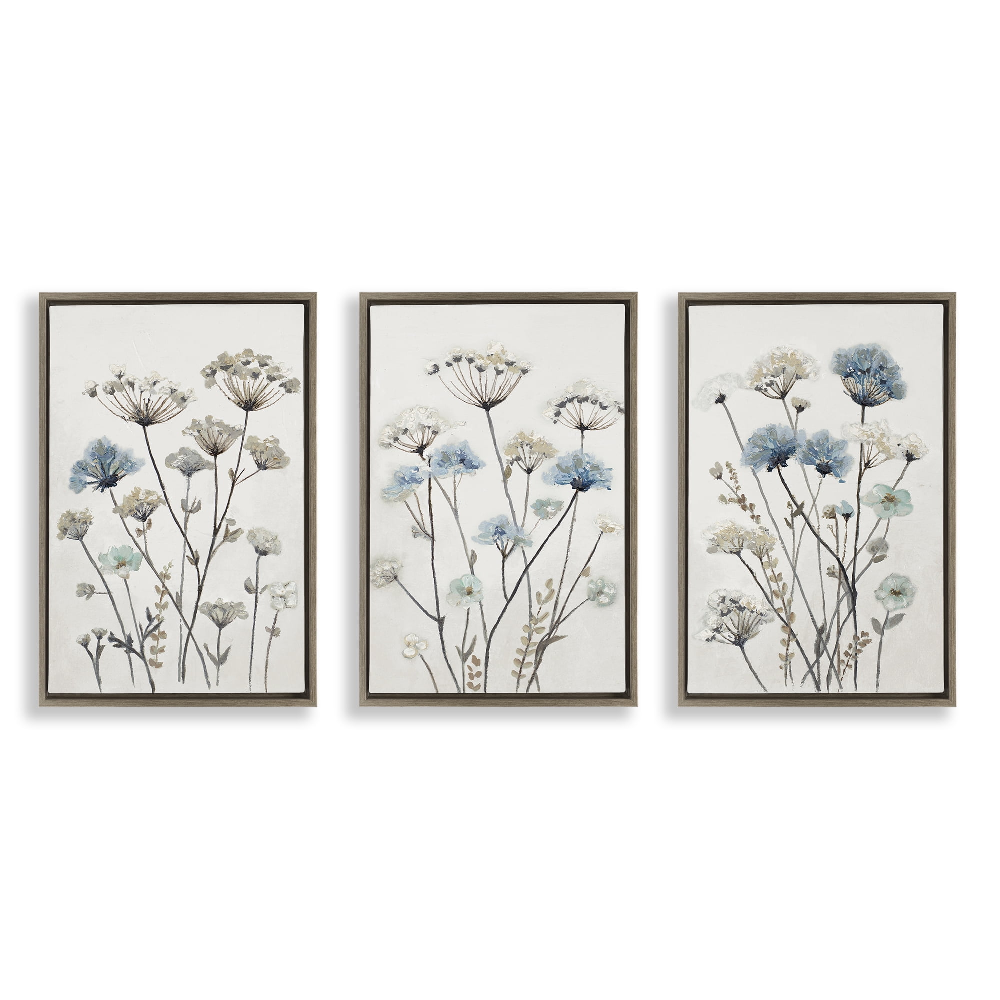 Stupell Industries Neutral & Blue Garden 3 Piece Brown Framed Floater Canvas Set, design by Patricia Pinto