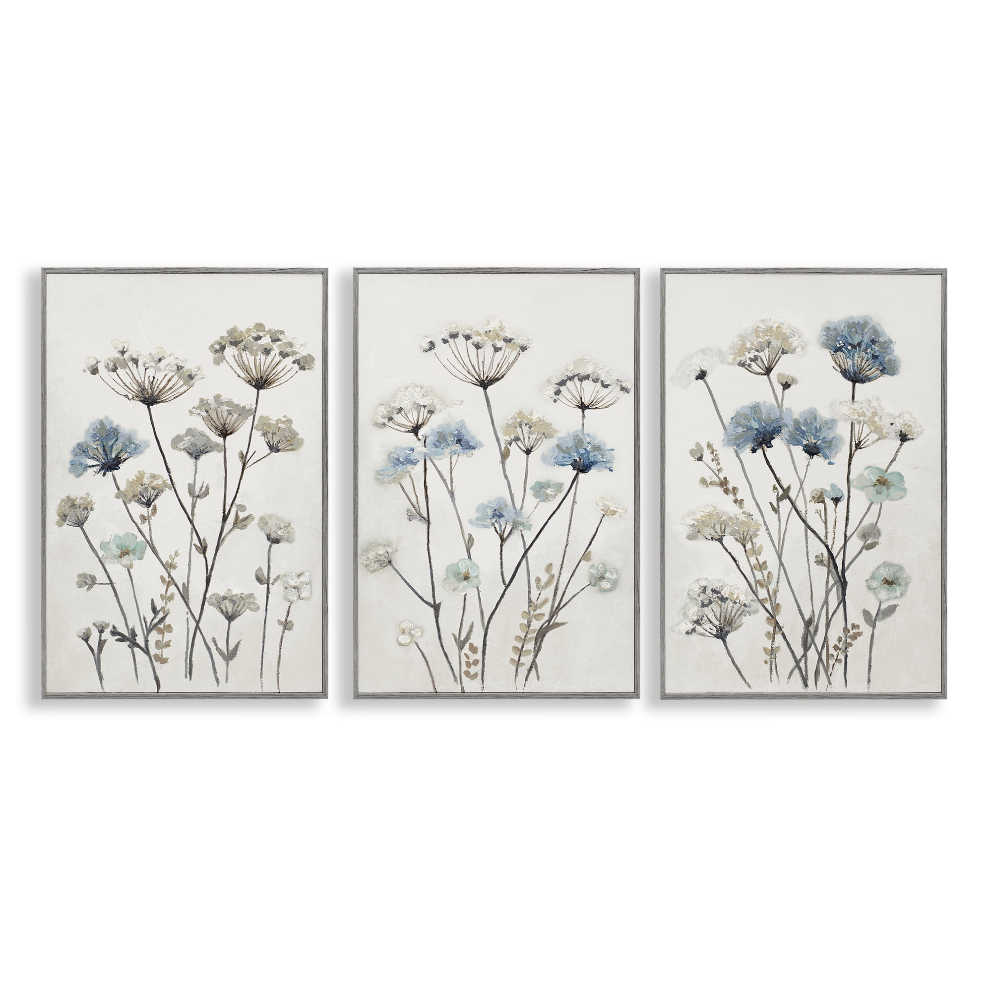 Stupell Industries Neutral & Blue Garden 3 Piece Gray Framed Floater Canvas Set, design by Patricia Pinto