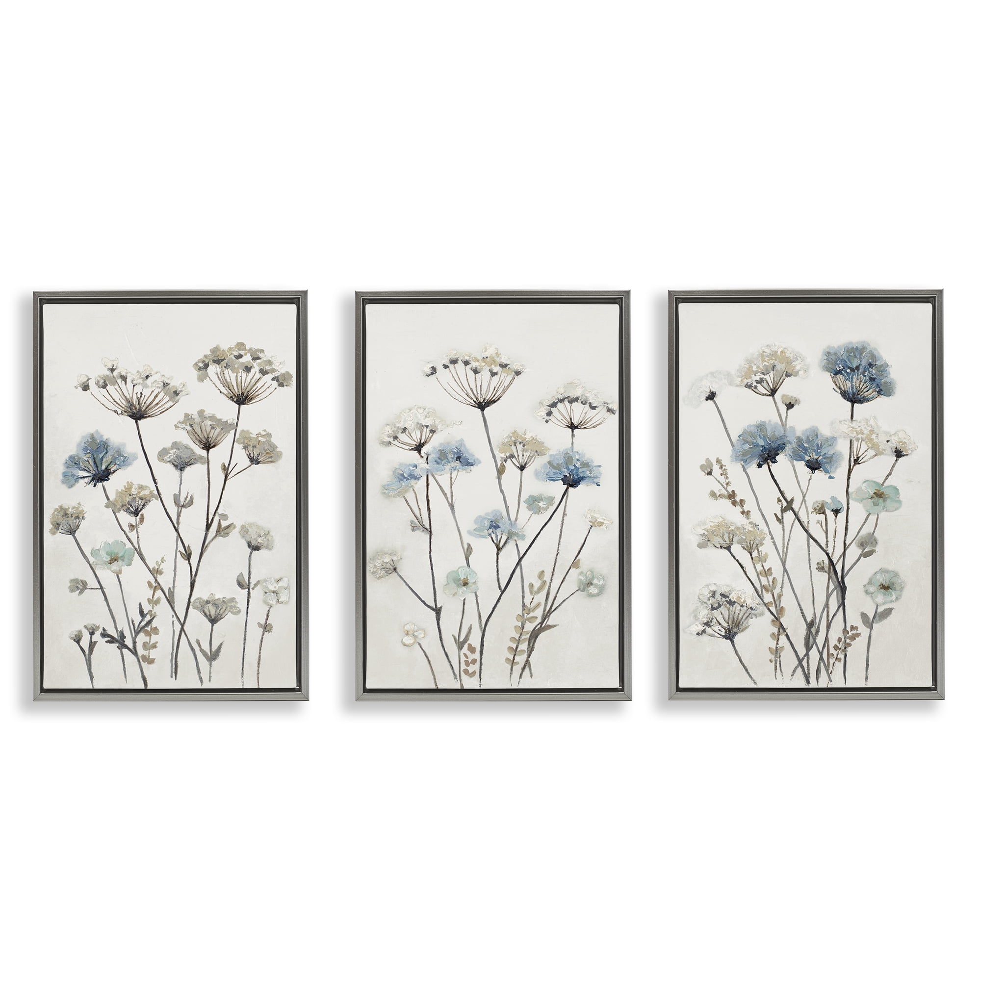 Stupell Industries Neutral & Blue Garden 3 Piece Gray Framed Floater Canvas Set, design by Patricia Pinto