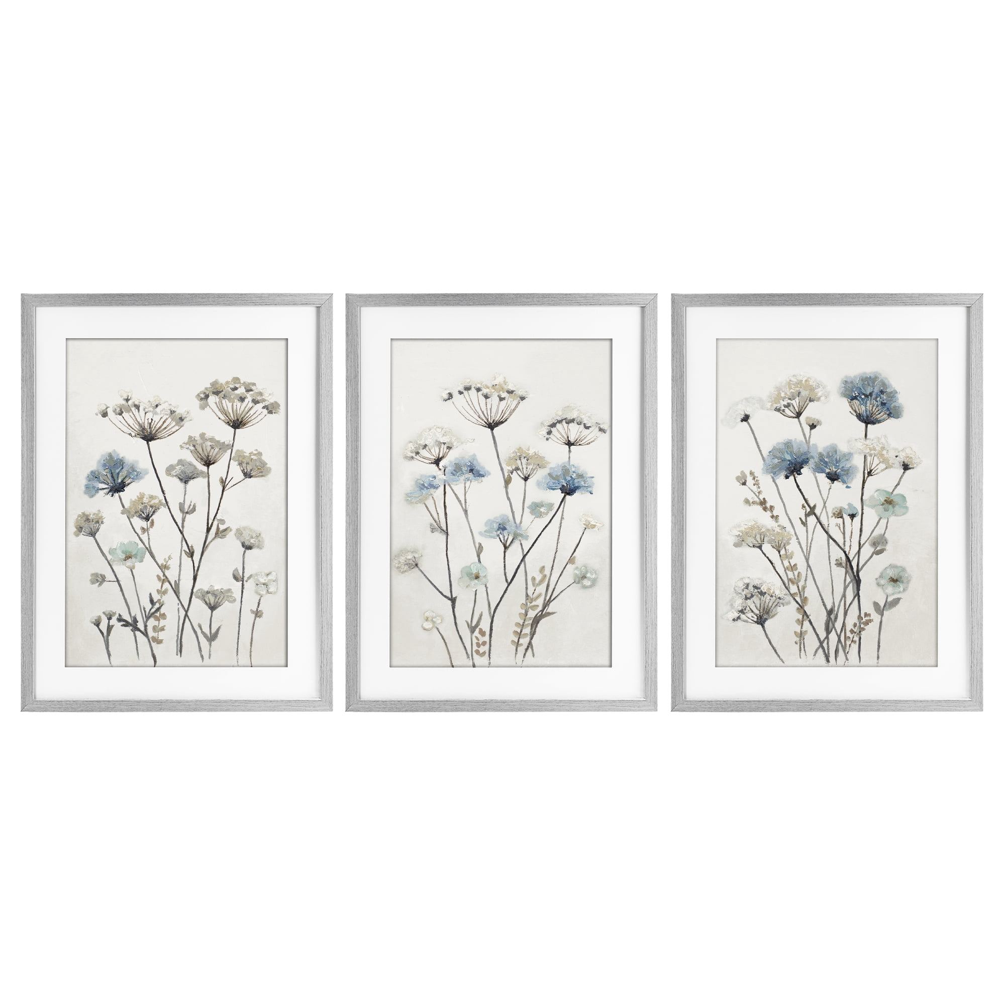 Stupell Industries Neutral & Blue Garden 3 Piece Gray Framed Print Under Glass Set, design by Patricia Pinto