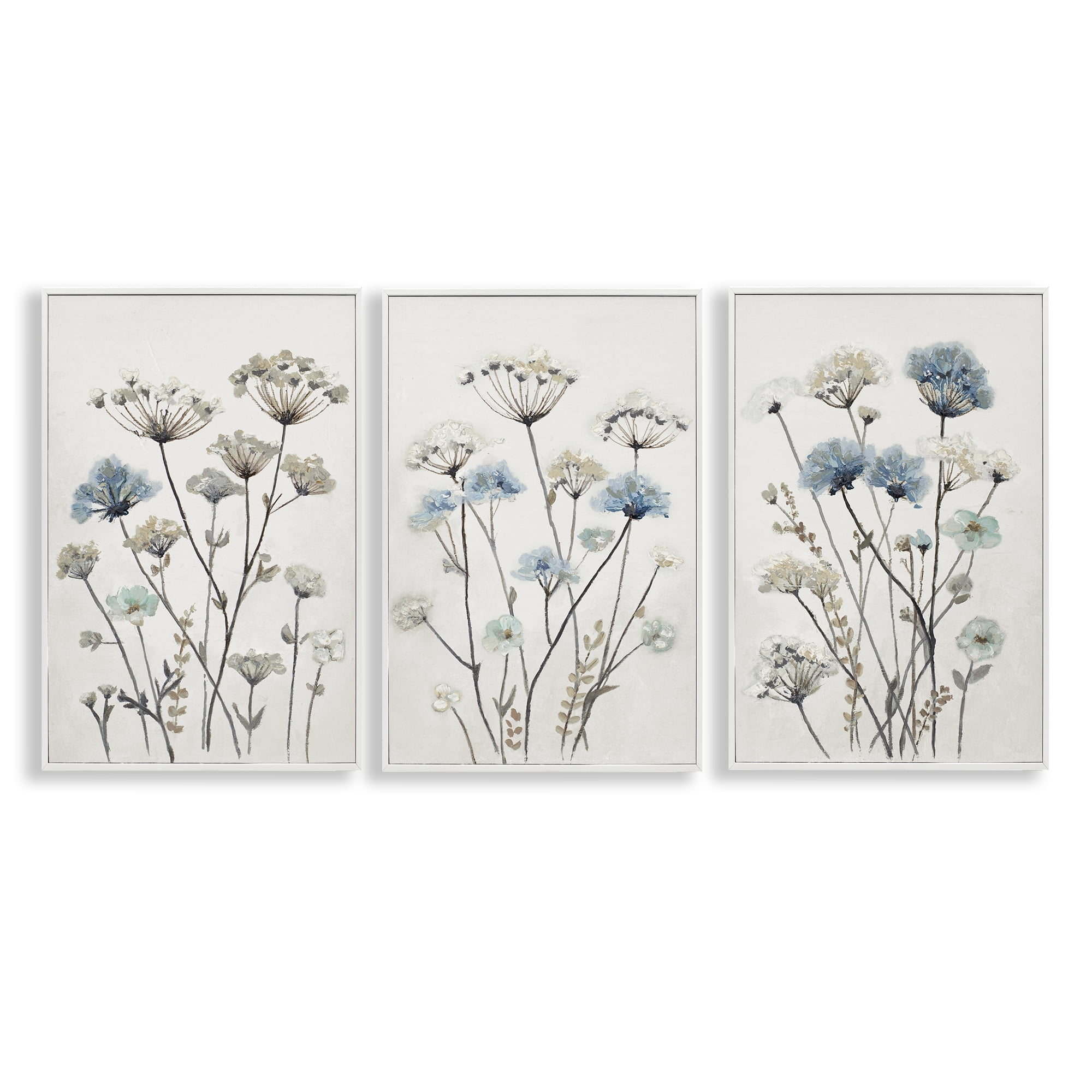 Stupell Industries Neutral & Blue Garden 3 Piece White Framed Giclee Art Set, design by Patricia Pinto