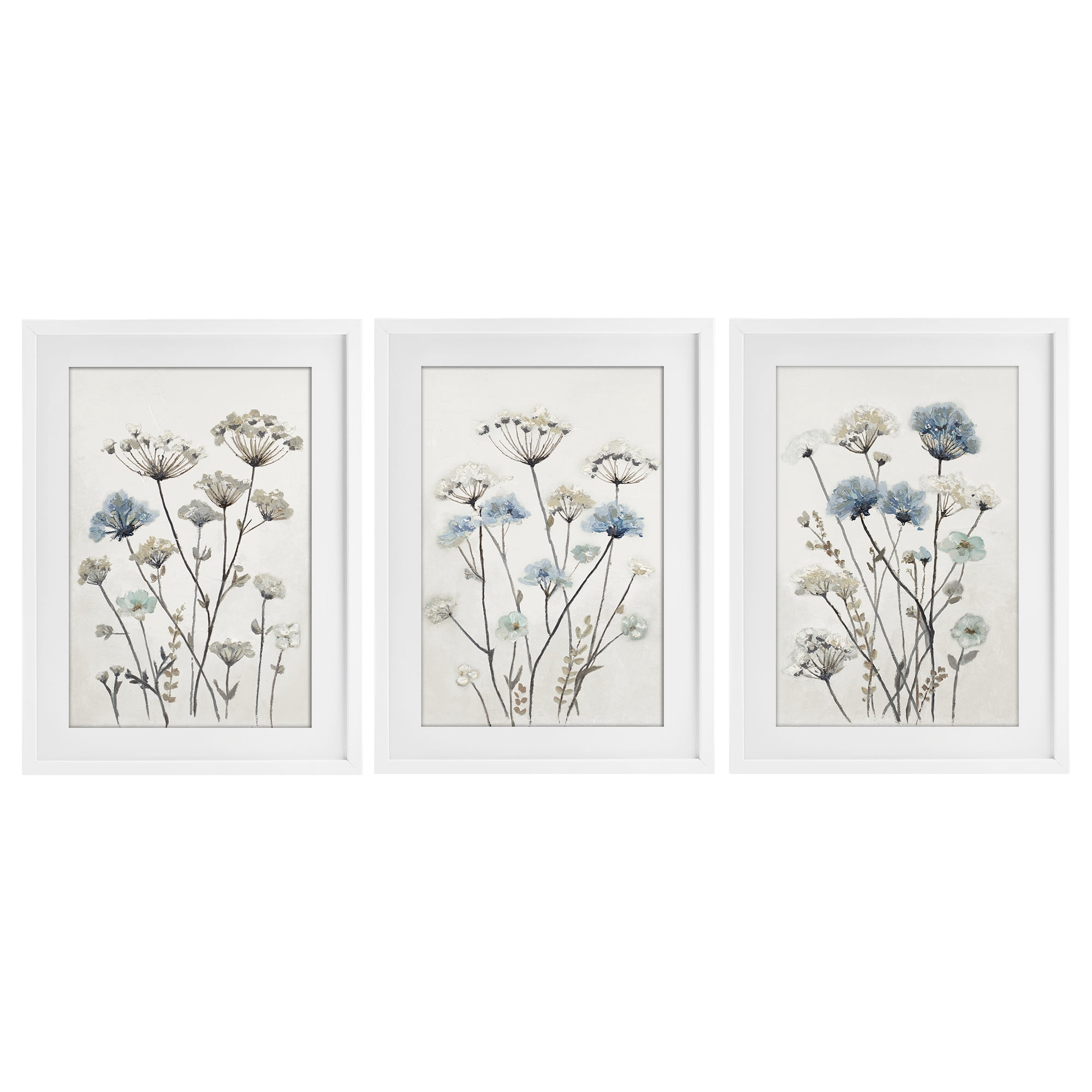 Stupell Industries Neutral & Blue Garden 3 Piece White Framed Print Under Glass Set, design by Patricia Pinto