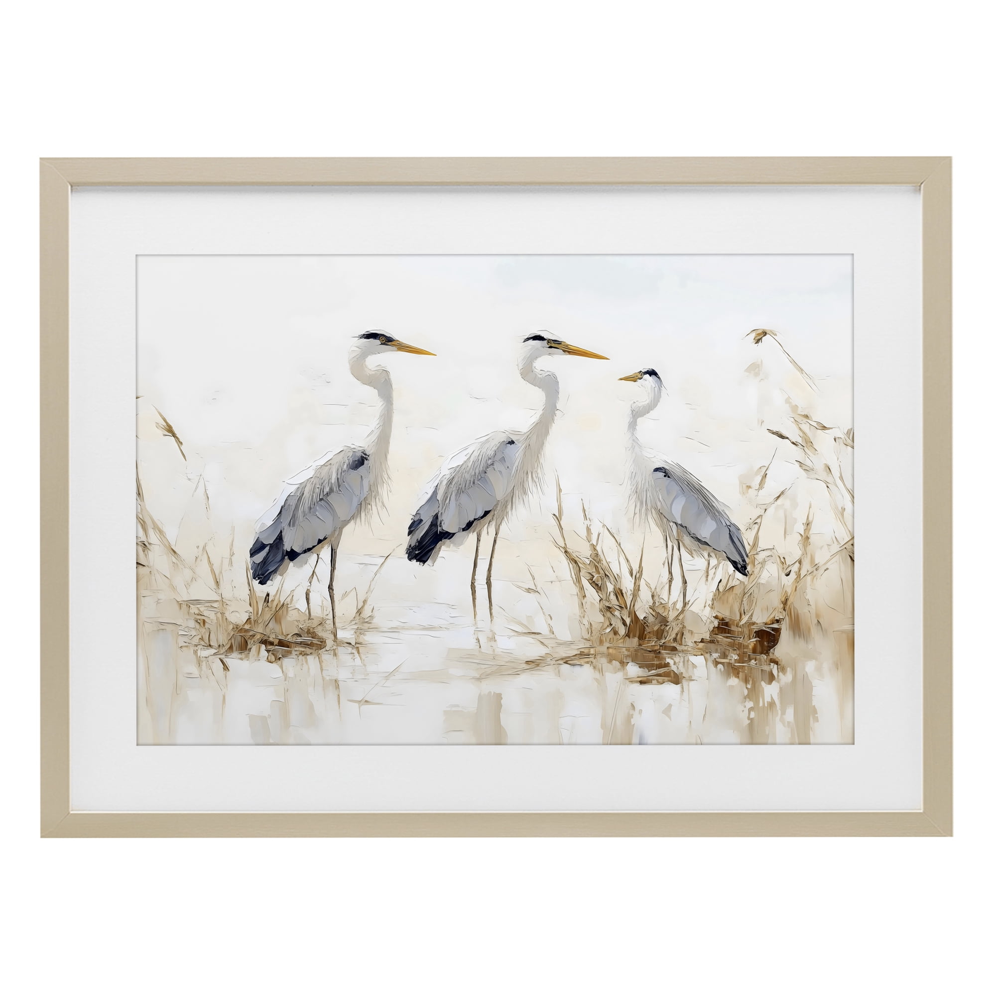 Stupell Industries Neutral Blue Herons in Reeds Birch Framed Print Under Glass, design by LSR Design Studio
