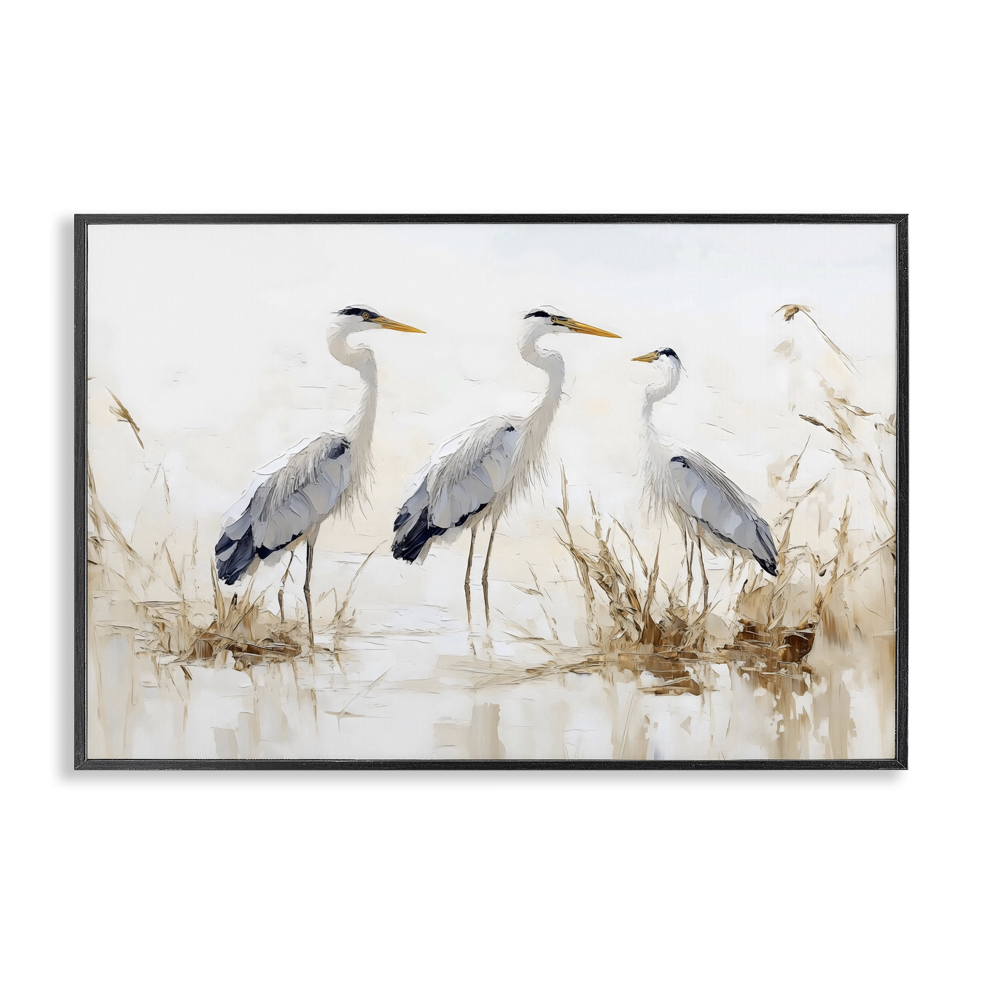 Stupell Industries Neutral Blue Herons in Reeds Black Framed Giclee Art, design by LSR Design Studio
