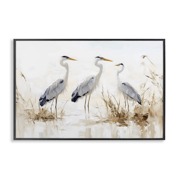 Stupell Industries Coastal Neutral Blue Herons in Reeds Black Framed Giclee Art, 18 x 12, by LSR Design Studio