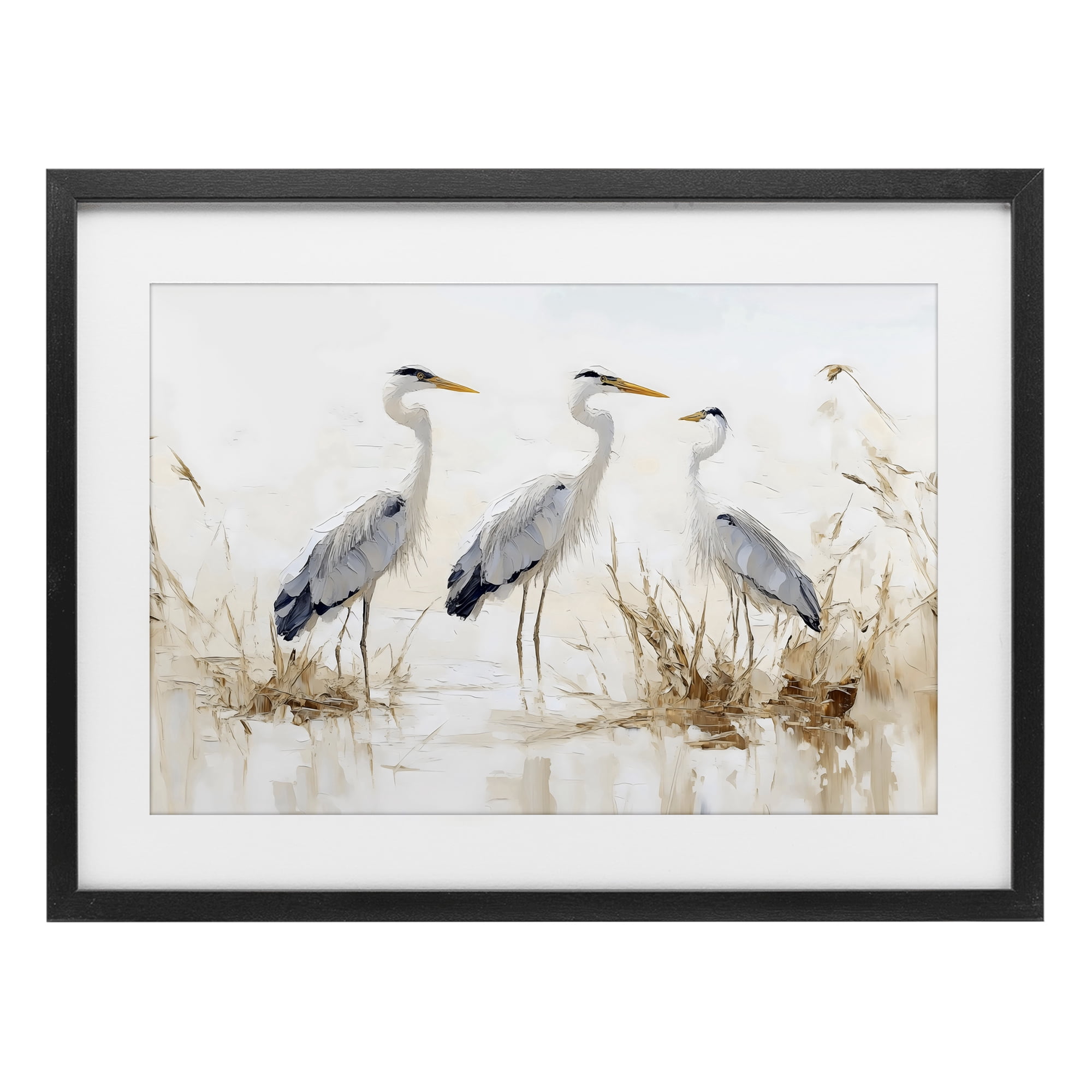 Stupell Industries Neutral Blue Herons in Reeds Black Framed Print Under Glass, design by LSR Design Studio