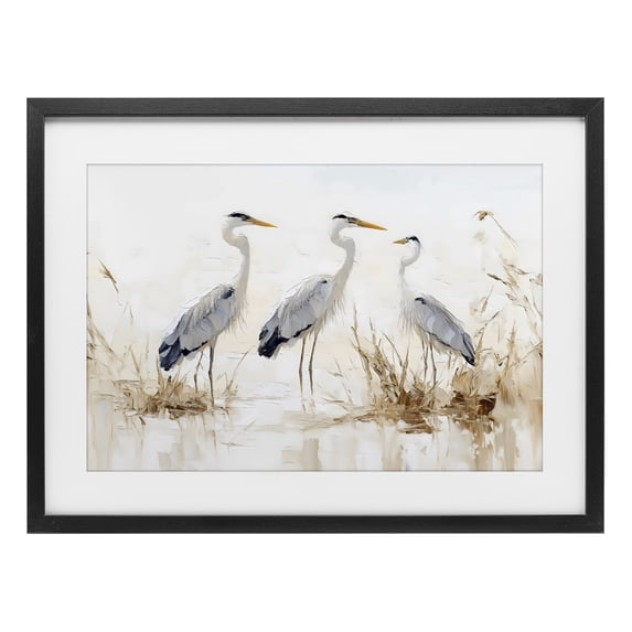 Stupell Industries Coastal Neutral Blue Herons in Reeds Black Framed Print Under Glass, 20 x 14, by LSR Design Studio